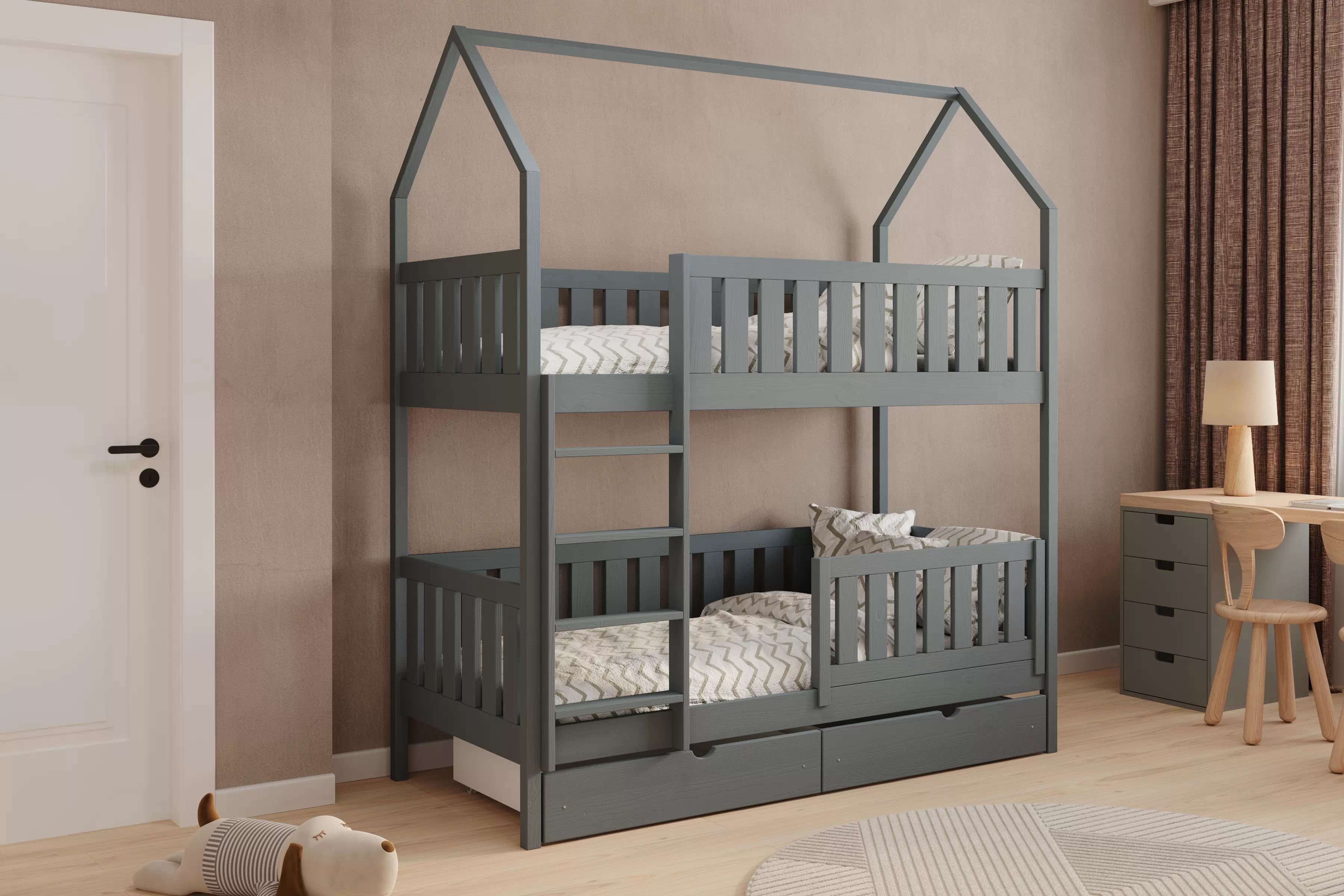 Patrová postel domeček Nemos 70x140 cm - grafitová Postel domeček Nemos 70x140 patrová  - grafit