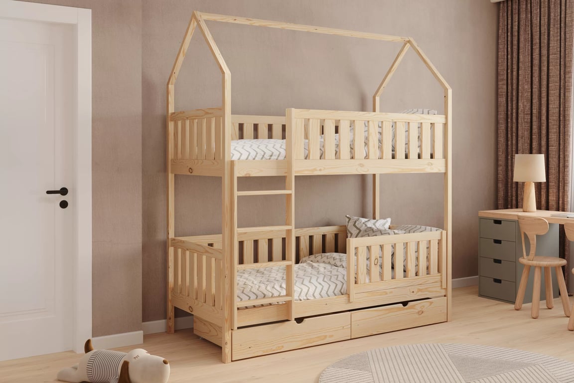 Domčeková posteľ poschodová Nemos - borovica, 70x140 Posteľ domek Nemos 70x140 poschodová - Borovica