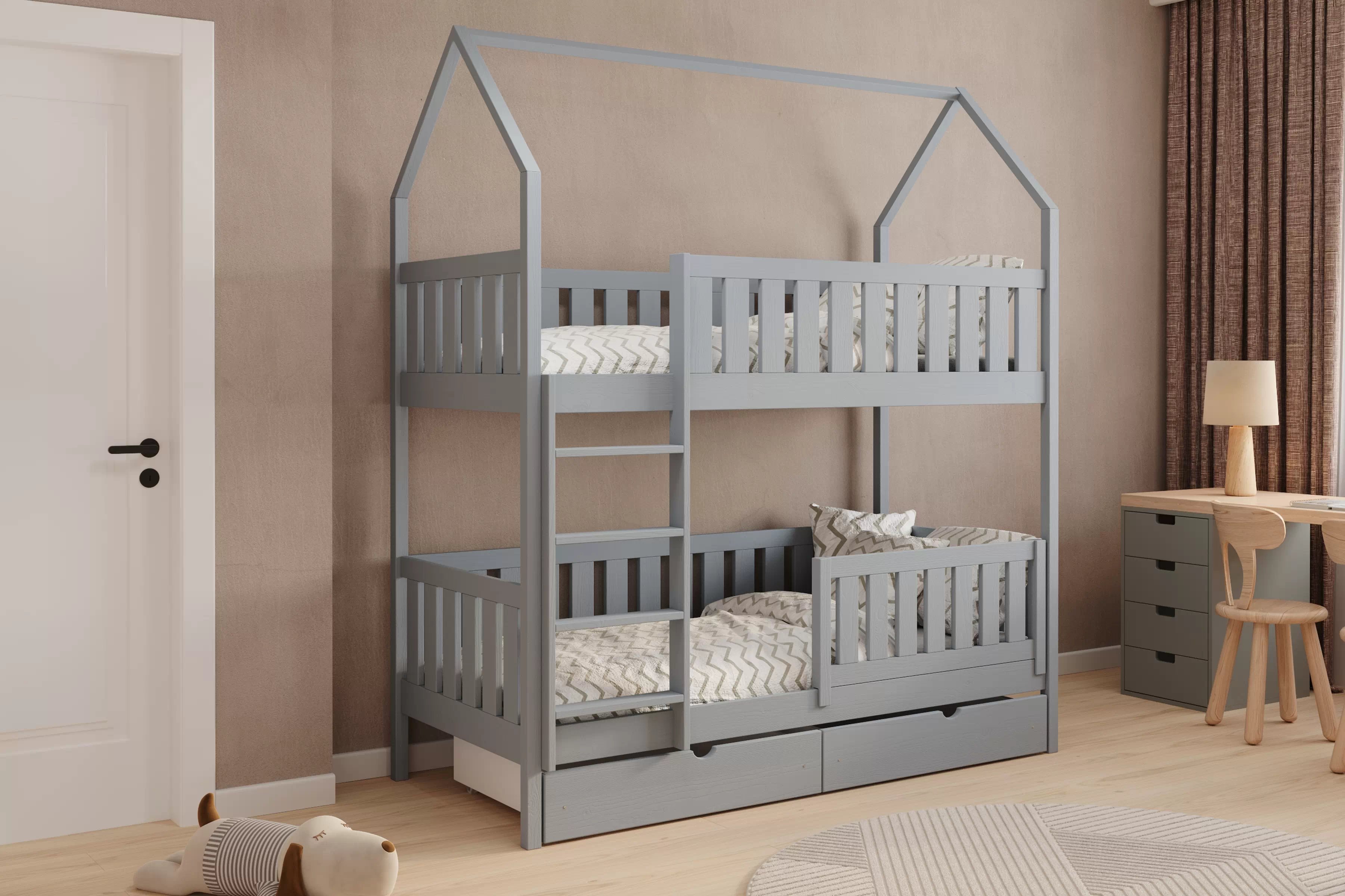 Patrová postel domeček Nemos 70x140 cm - šedá Postel domeček Nemos 70x140 patrová  - šedá