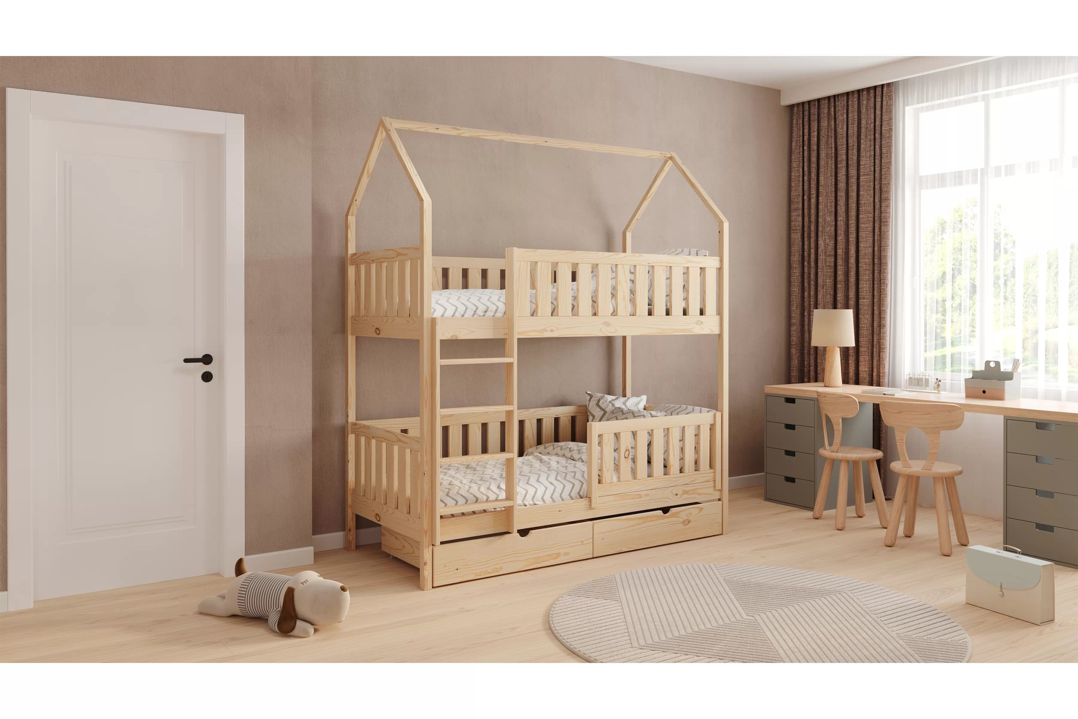 Patrová postel domeček Nemos 80x160 cm - borovice Postel domeček Nemos 80x160 patrová  - borovice