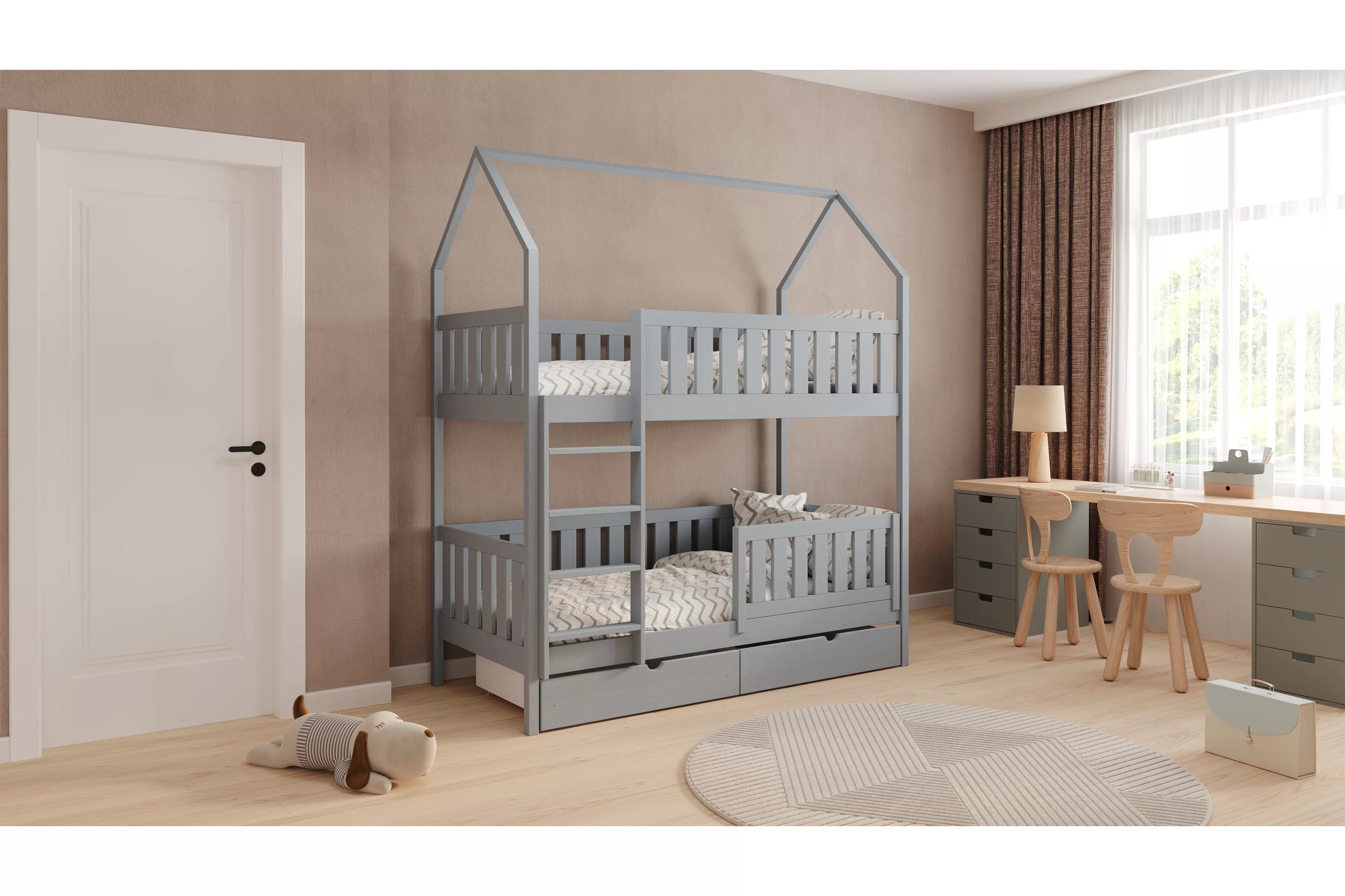 Poschodová domčeková posteľ Nemos - 80x160 cm - šedá Posteľ domek Nemos 80x160 poschodová - šedý
