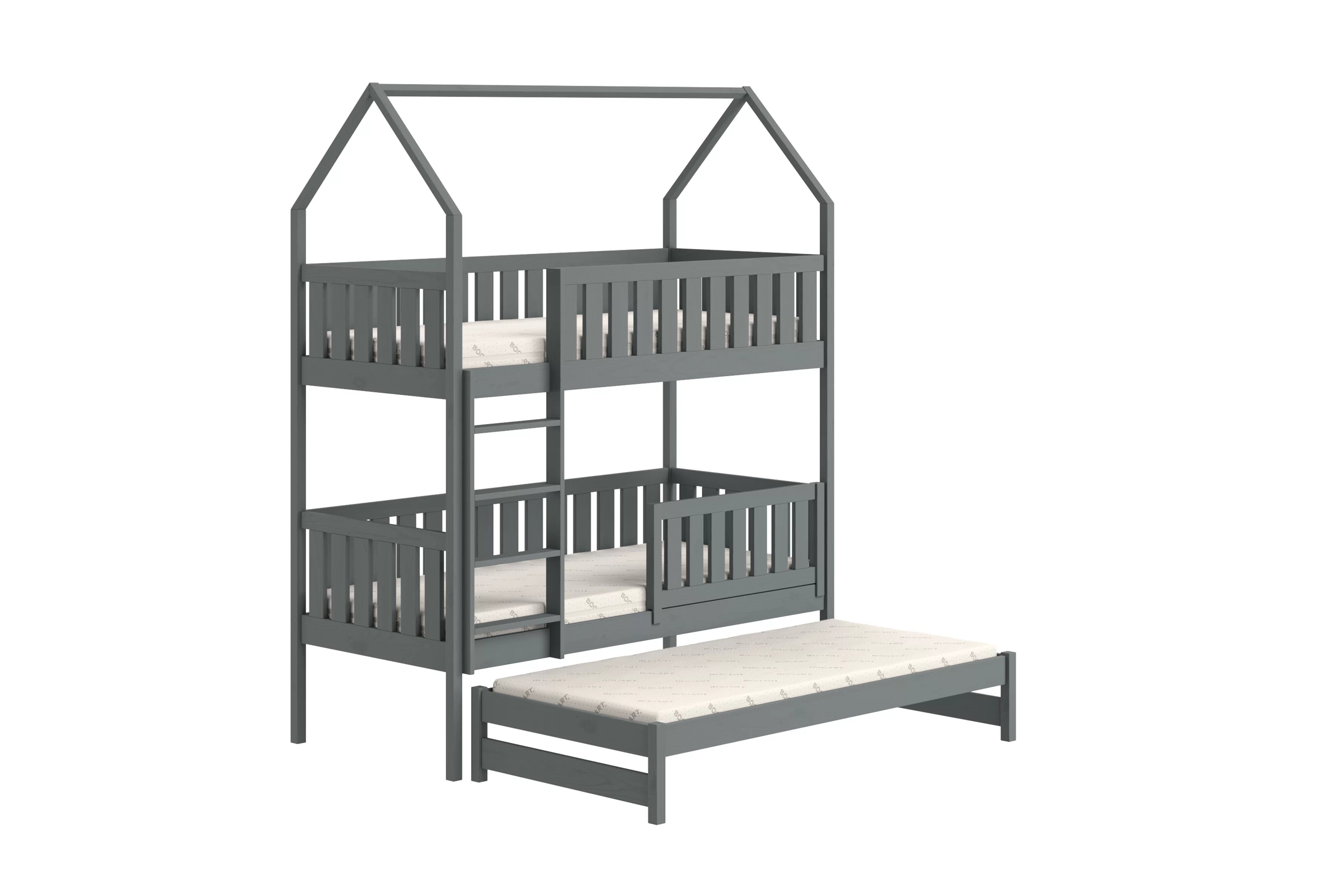 Poschodová domčeková posteľ Nemos s prístelkou - 80x160 cm - grafitová Posteľ domek Nemos 80x160 poschodová výsuvna - grafit