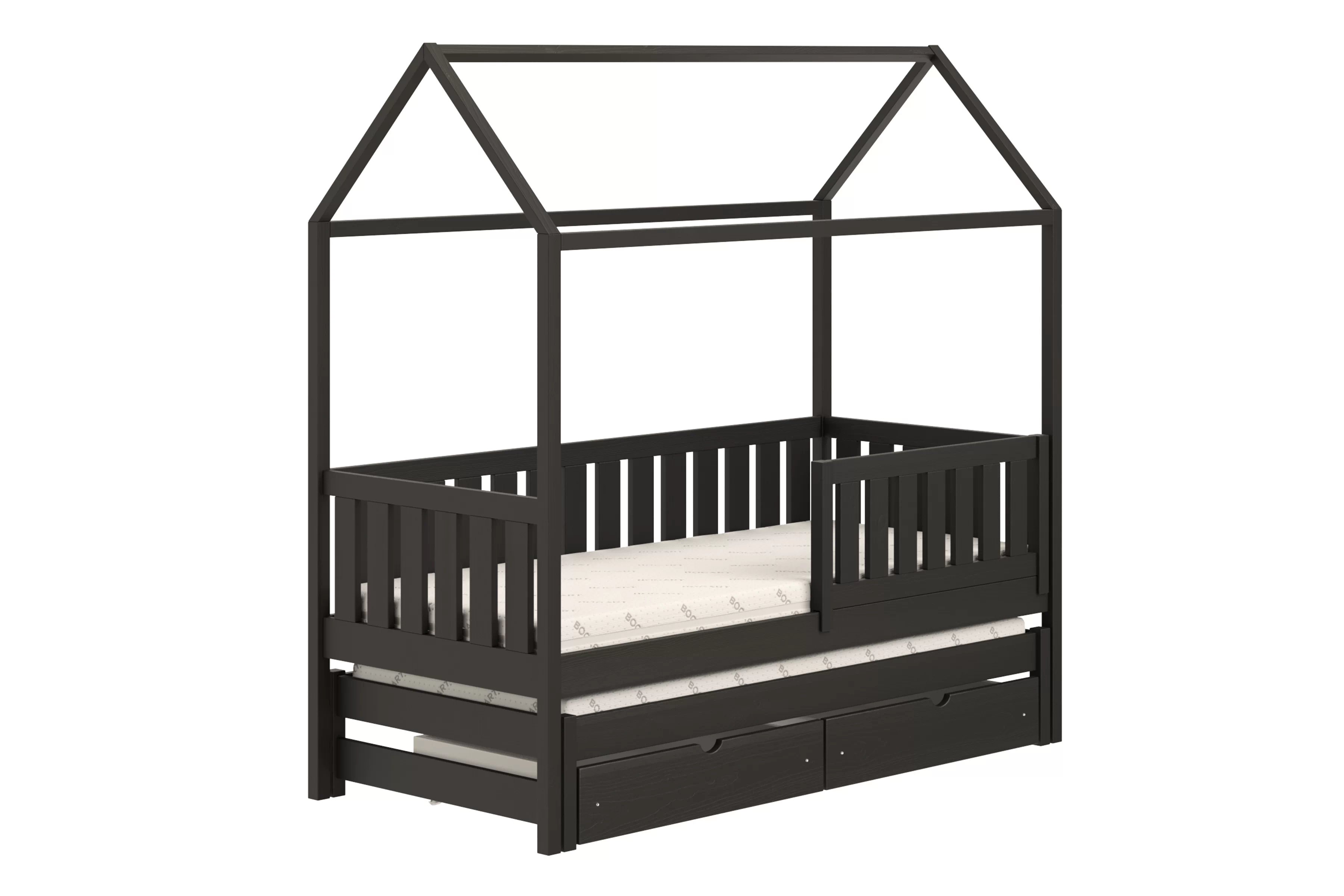 Přízemní výsuvná postel domeček Nemos 80x180 cm - černá Postel domeček Nemos 80x180 přízemní výsuvná - černá