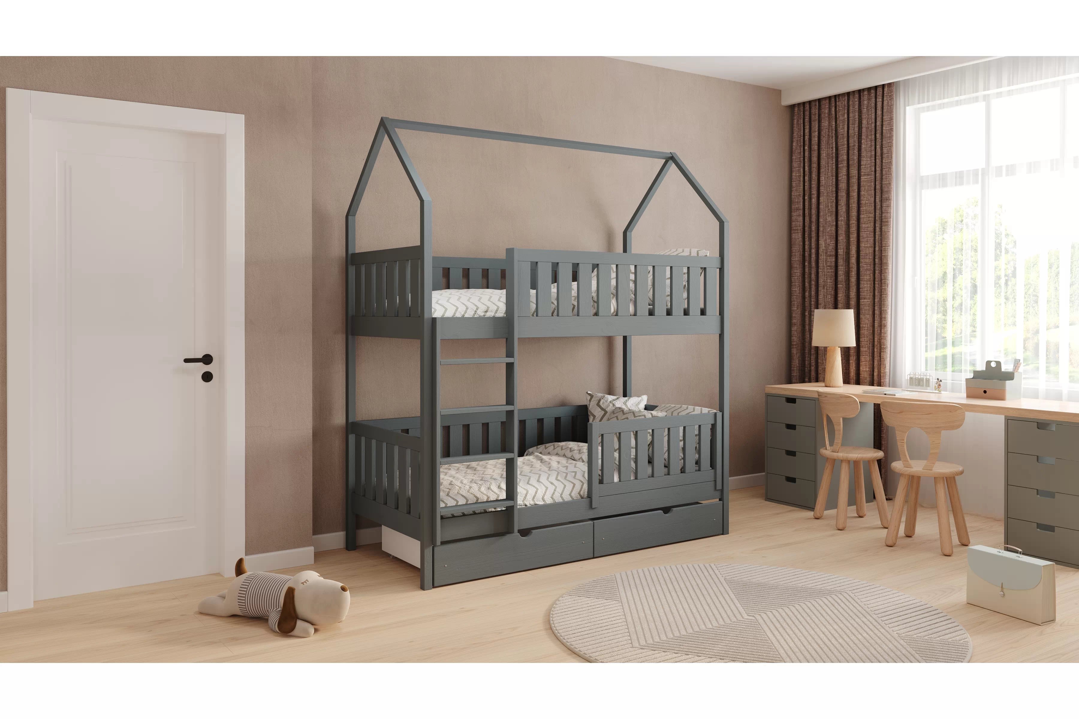 Patrová postel domeček Nemos 80x180 cm - grafitová Postel domeček Nemos 80x180 patrová  - grafit