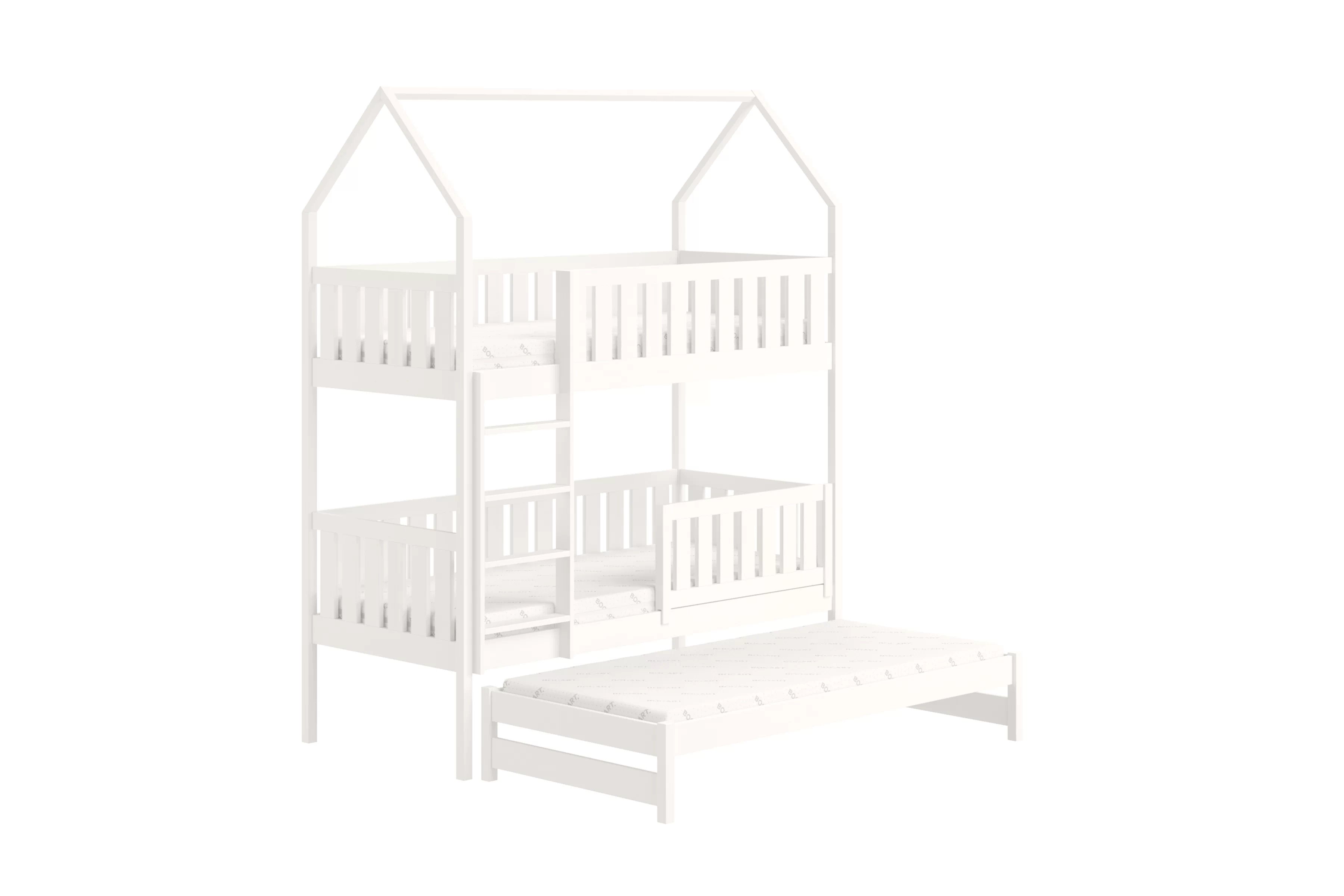 Detská poschodová posteľ domček Nemos so prístelkou 80x180 cm - biela Posteľ domek Nemos 80x180 poschodová výsuvna - Biely
