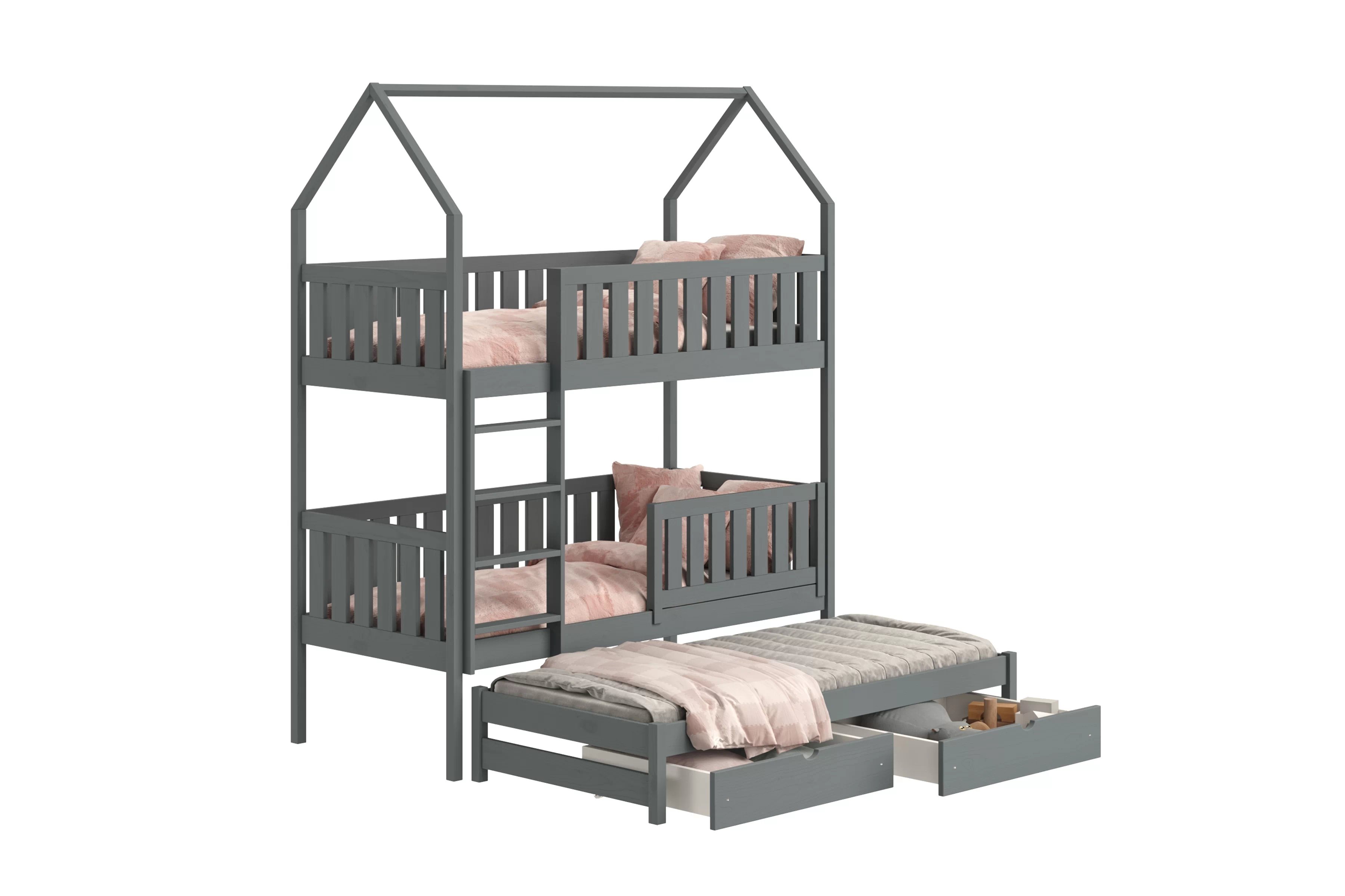 Patrová výsuvná postel domeček Nemos 80x180 cm - grafitová Postel domeček Nemos 80x180 patrová  výsuvná - grafit