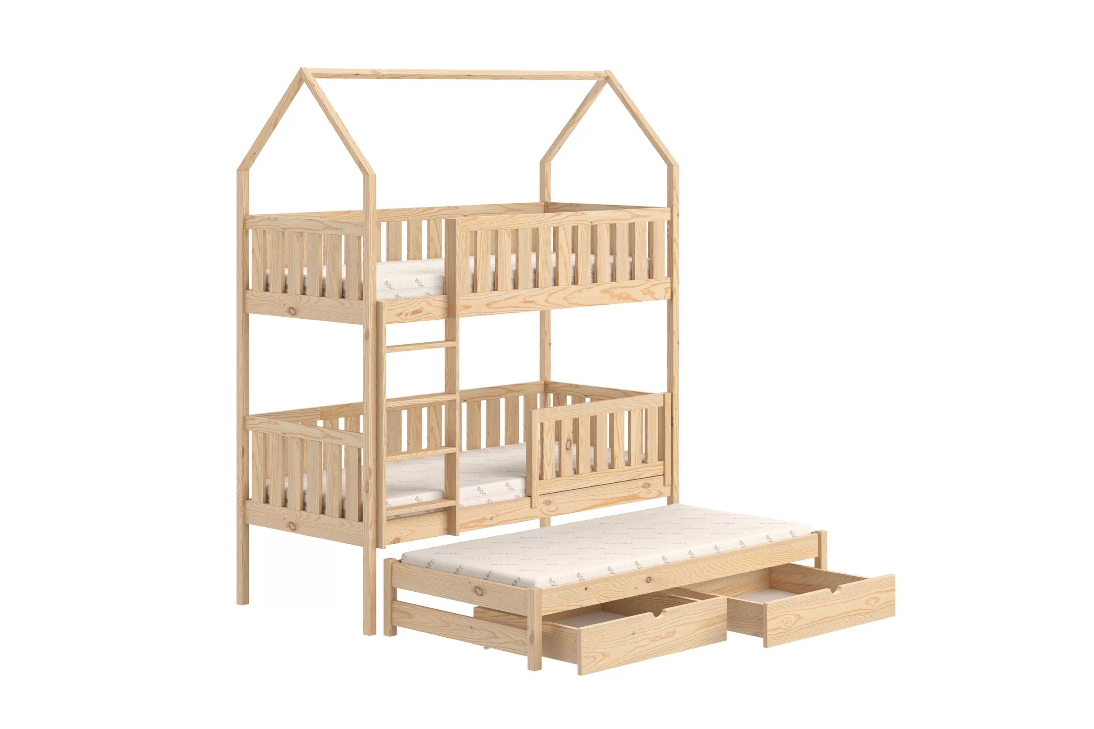 Patrová výsuvná postel domeček Nemos 80x180 cm - borovice Postel domeček Nemos 80x180 patrová  výsuvná - borovice