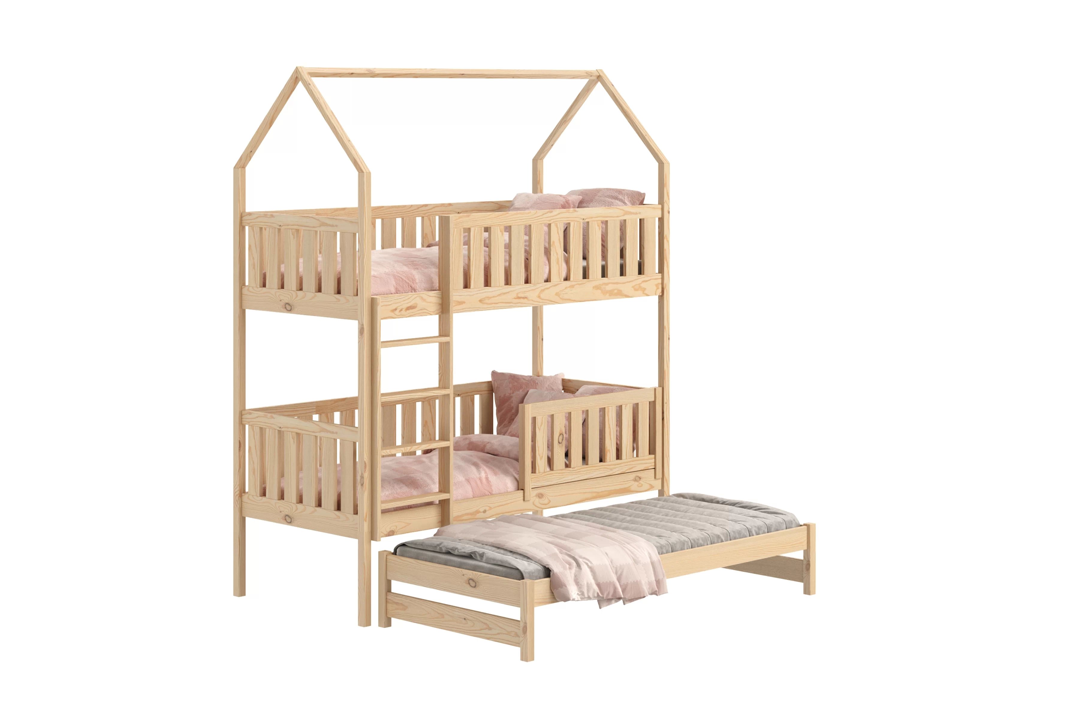 Patrová výsuvná postel domeček Nemos 80x180 cm - borovice Postel domeček Nemos 80x180 patrová  výsuvná - borovice