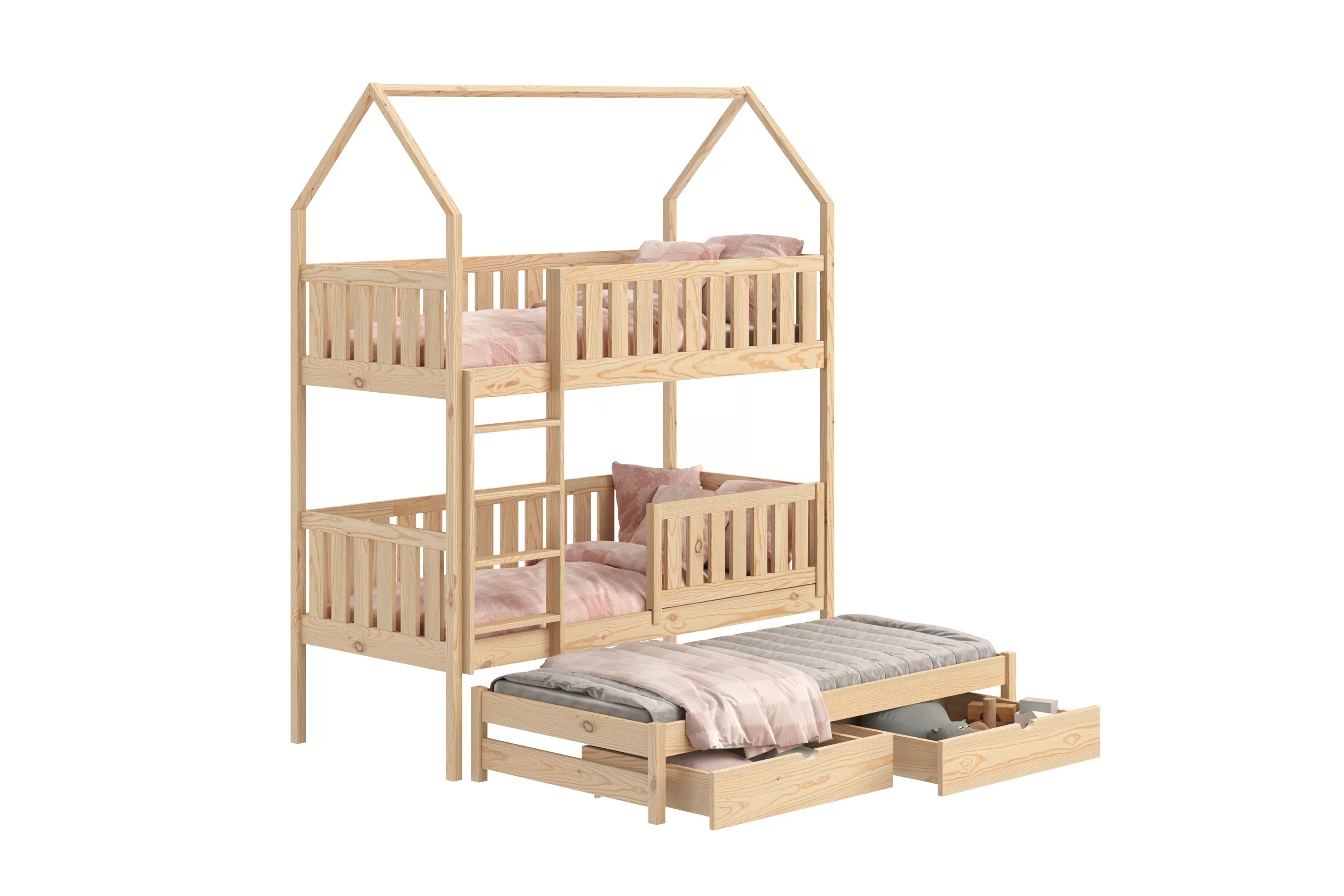 Patrová výsuvná postel domeček Nemos 80x180 cm - borovice Postel domeček Nemos 80x180 patrová  výsuvná - borovice