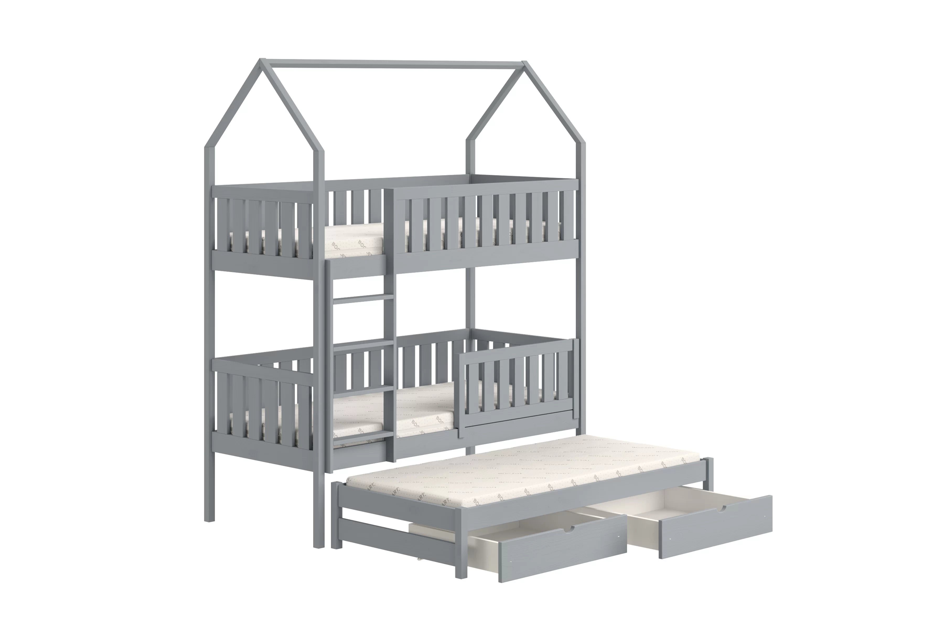 Patrová výsuvná postel domeček Nemos 80x180 cm - šedá Postel domeček Nemos 80x180 patrová  výsuvná - šedá