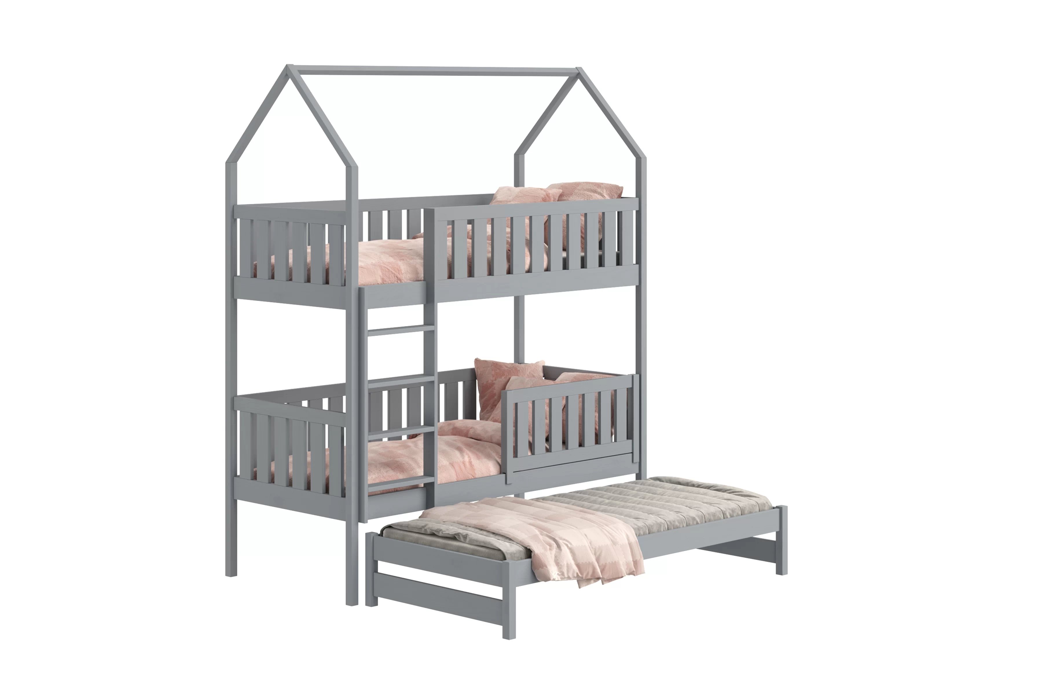 Patrová výsuvná postel domeček Nemos 80x180 cm - šedá Postel domeček Nemos 80x180 patrová  výsuvná - šedá
