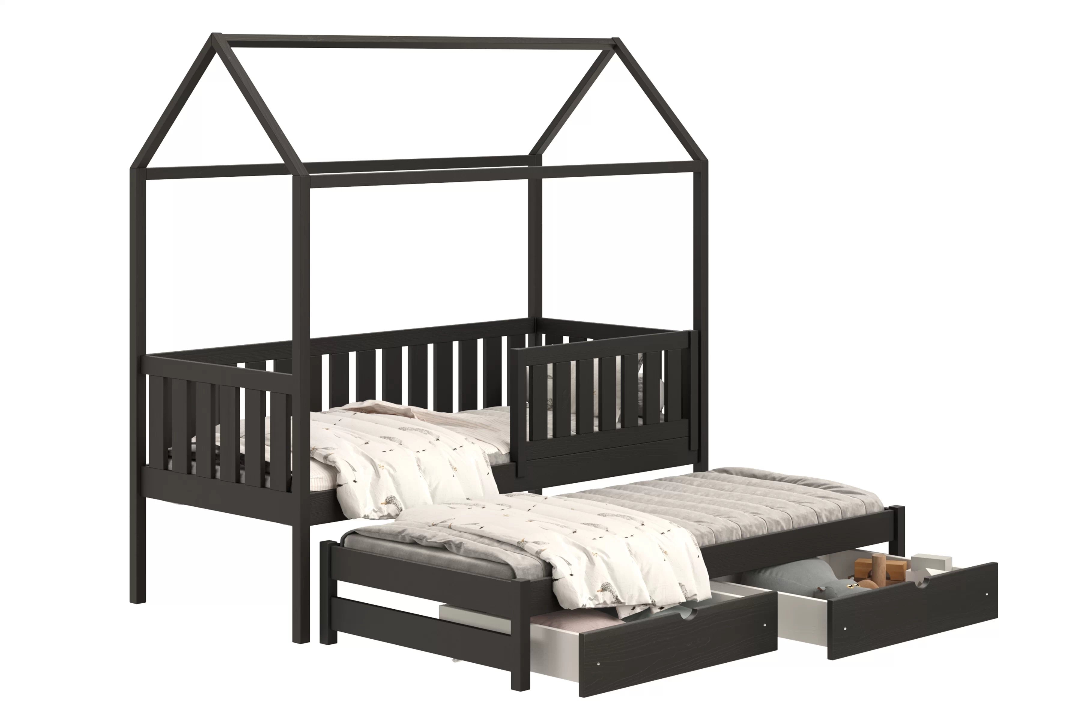 Přízemní výsuvná postel domeček Nemos 80x190 cm - černá Postel domeček Nemos 80x190 přízemní výsuvná - černá