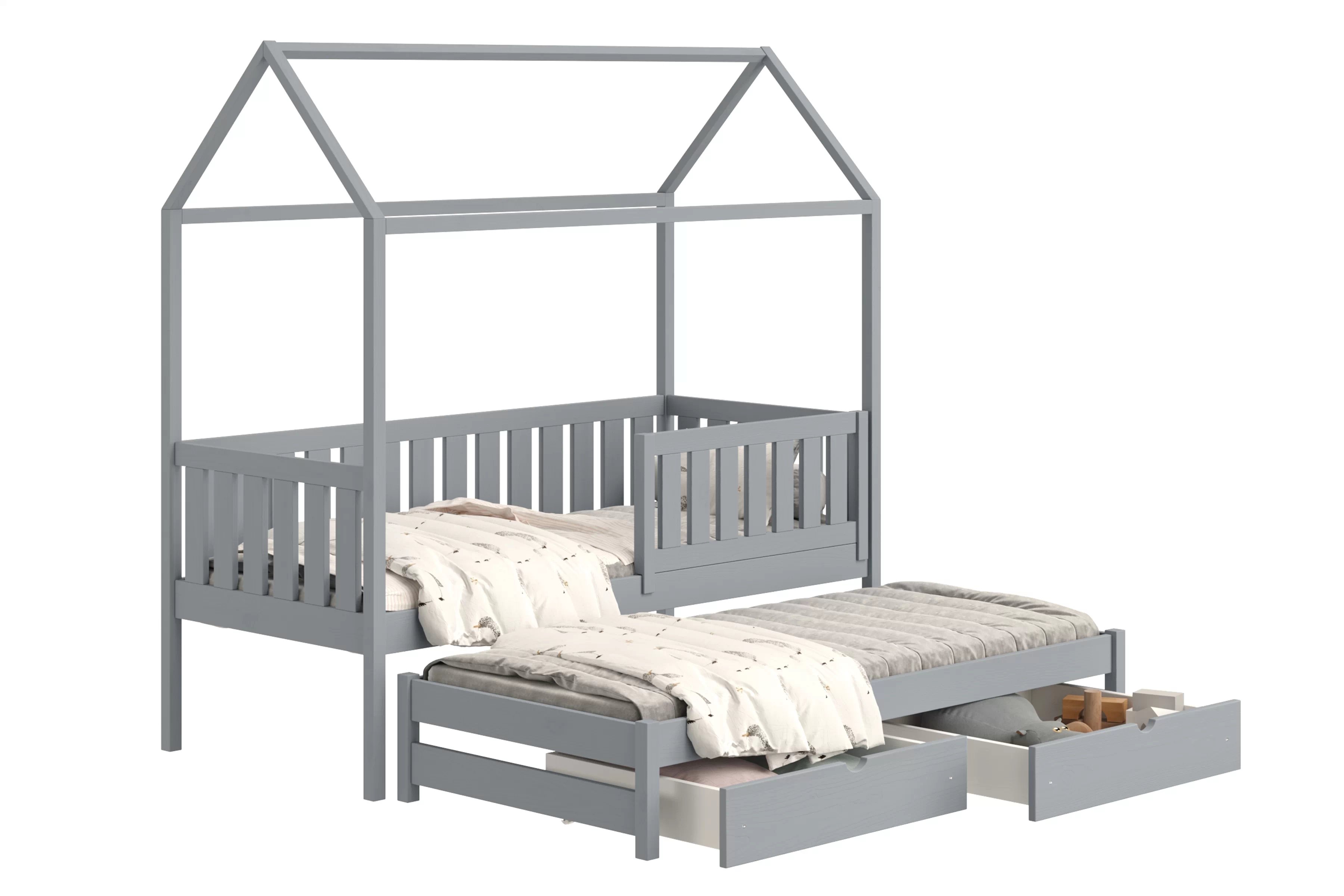Přízemní výsuvná postel domeček Nemos 80x190 cm - šedá Postel domeček Nemos 80x190 přízemní výsuvná - šedá