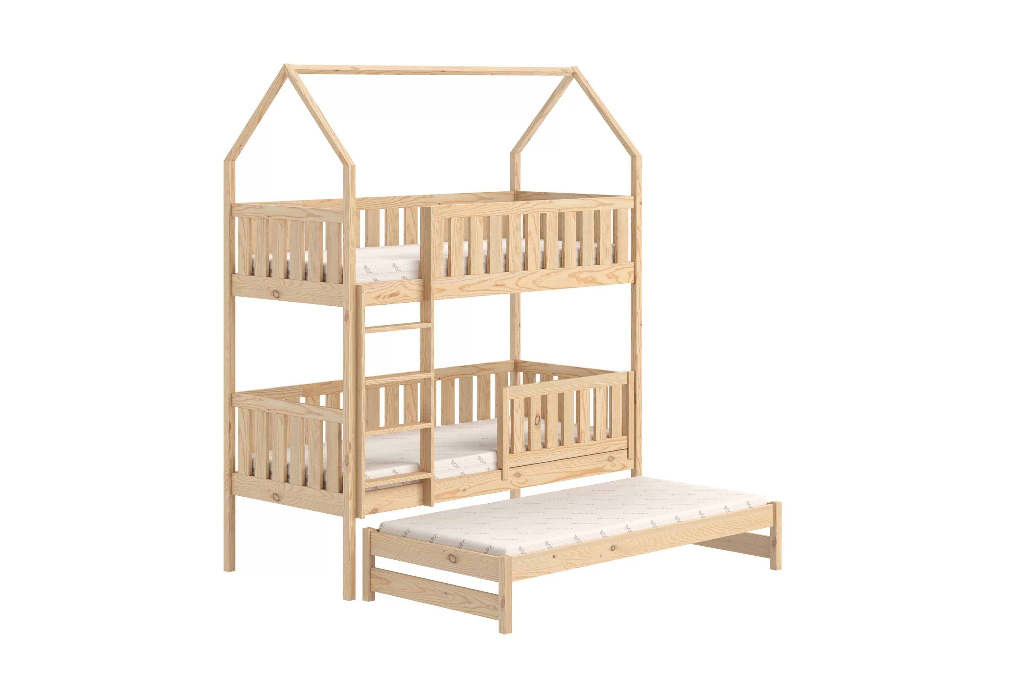 Patrová výsuvná postel domeček Nemos 80x190 cm - borovice Postel domeček Nemos 80x190 patrová  výsuvná - borovice