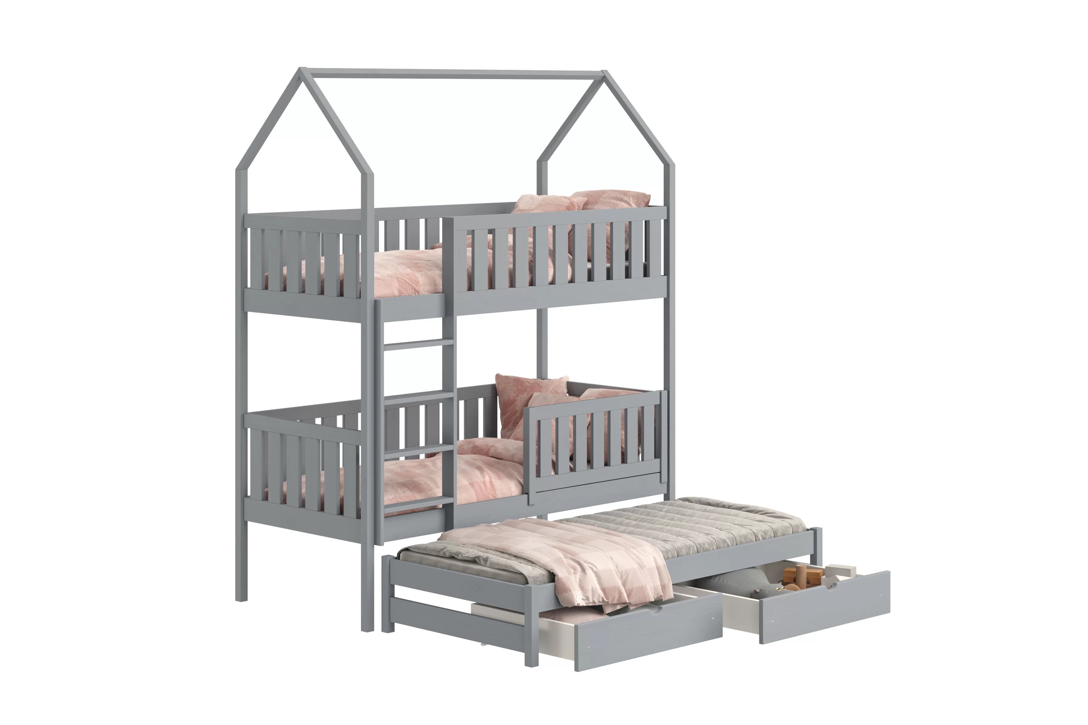 Patrová výsuvná postel domeček Nemos 80x190 cm - šedá Postel domeček Nemos 80x190 patrová  výsuvná - šedá