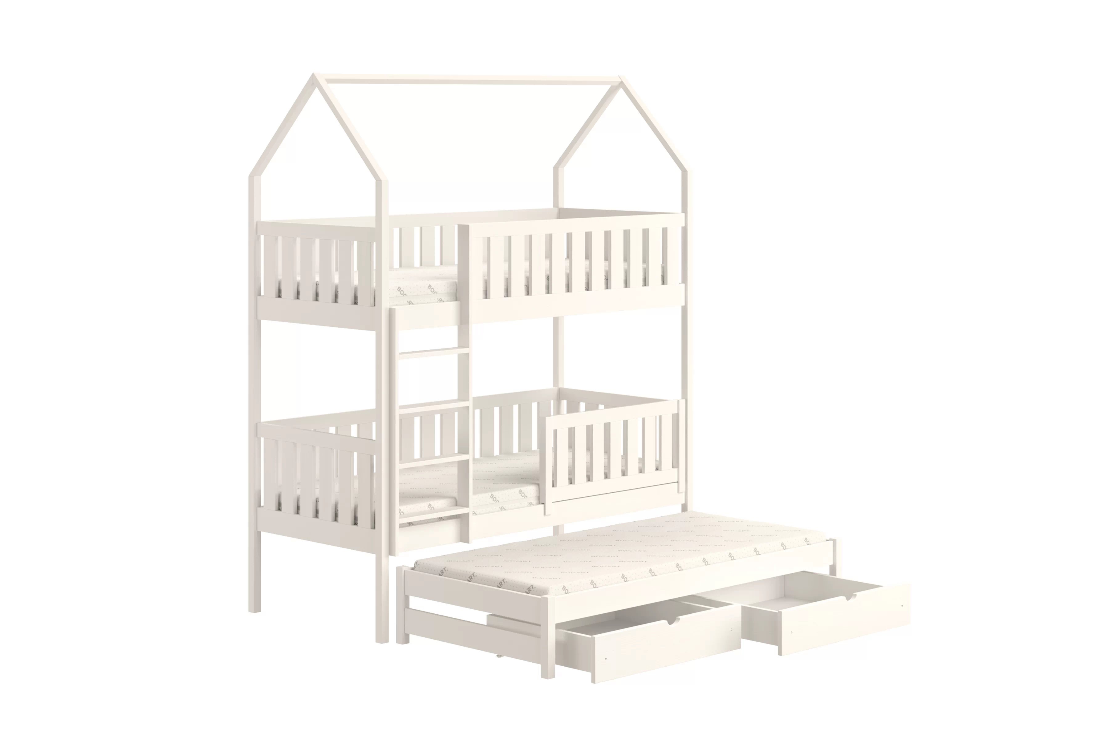 Detská poschodová posteľ domček Nemos so prístelkou 80x200 cm - biela Posteľ domek Nemos 80x200 poschodová výsuvna - Biely