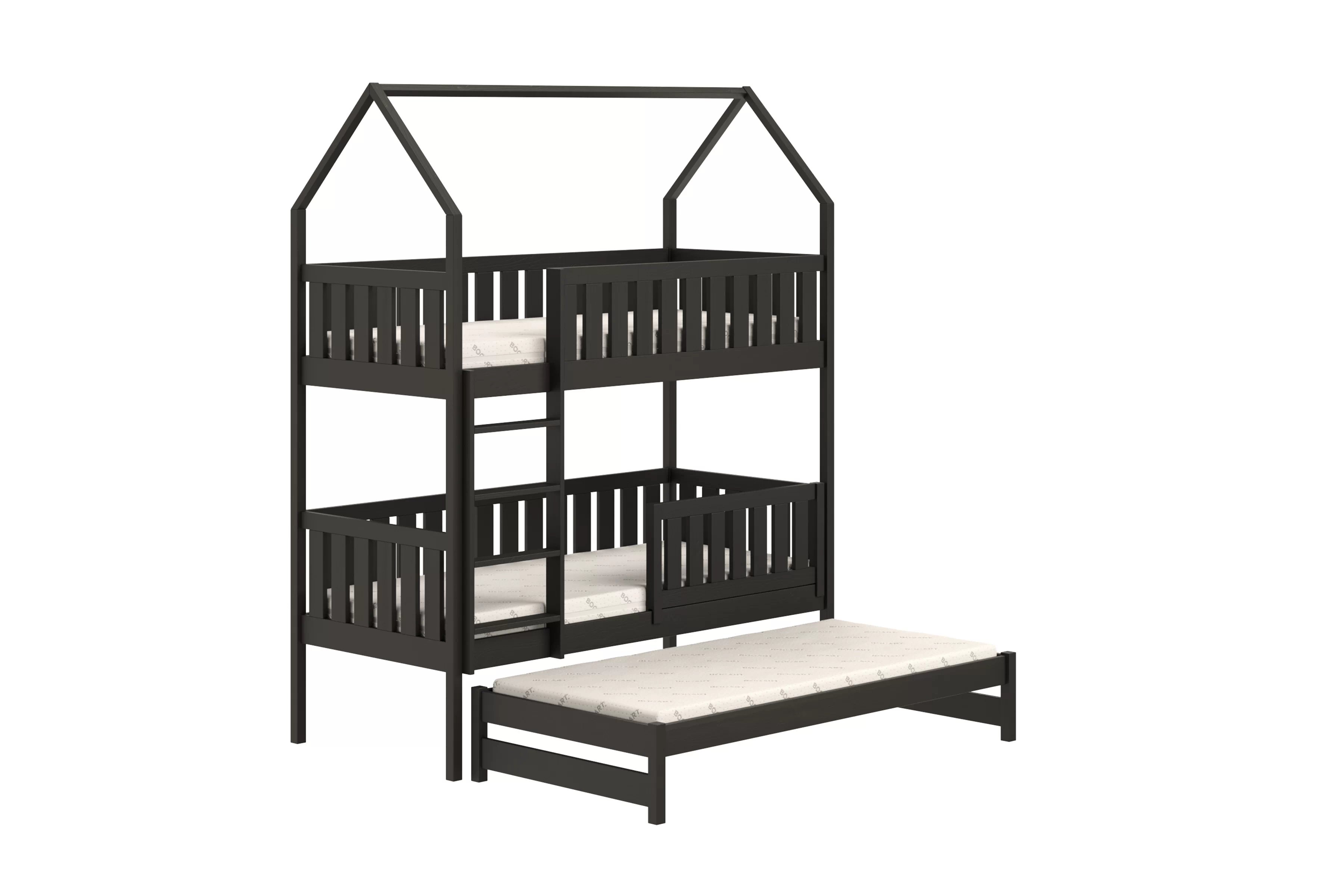Patrová výsuvná postel domeček Nemos 80x200 cm - černá Postel domeček Nemos 80x200 patrová  výsuvná - černá