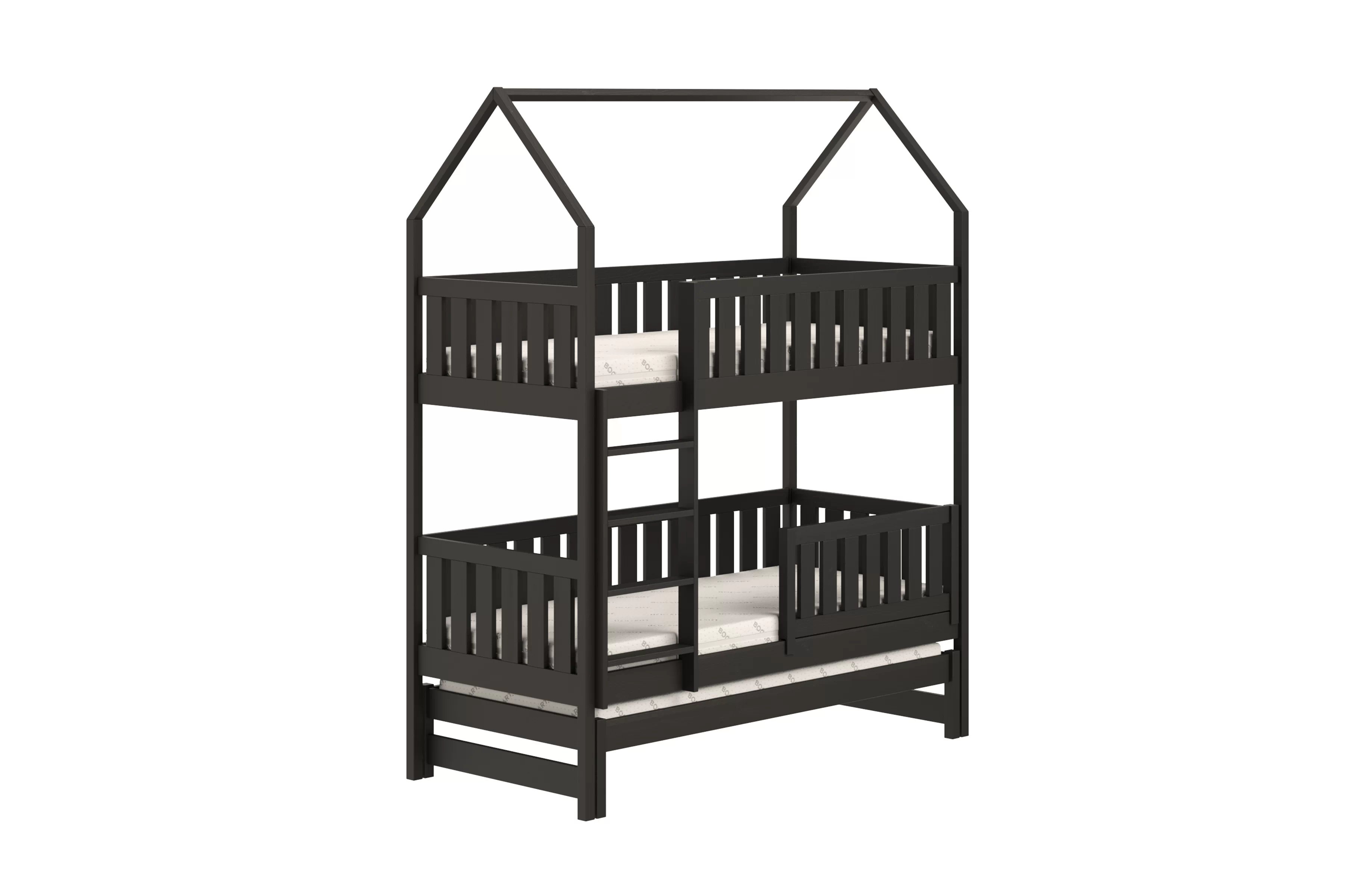 Patrová výsuvná postel domeček Nemos 80x200 cm - černá Postel domeček Nemos 80x200 patrová  výsuvná - černá