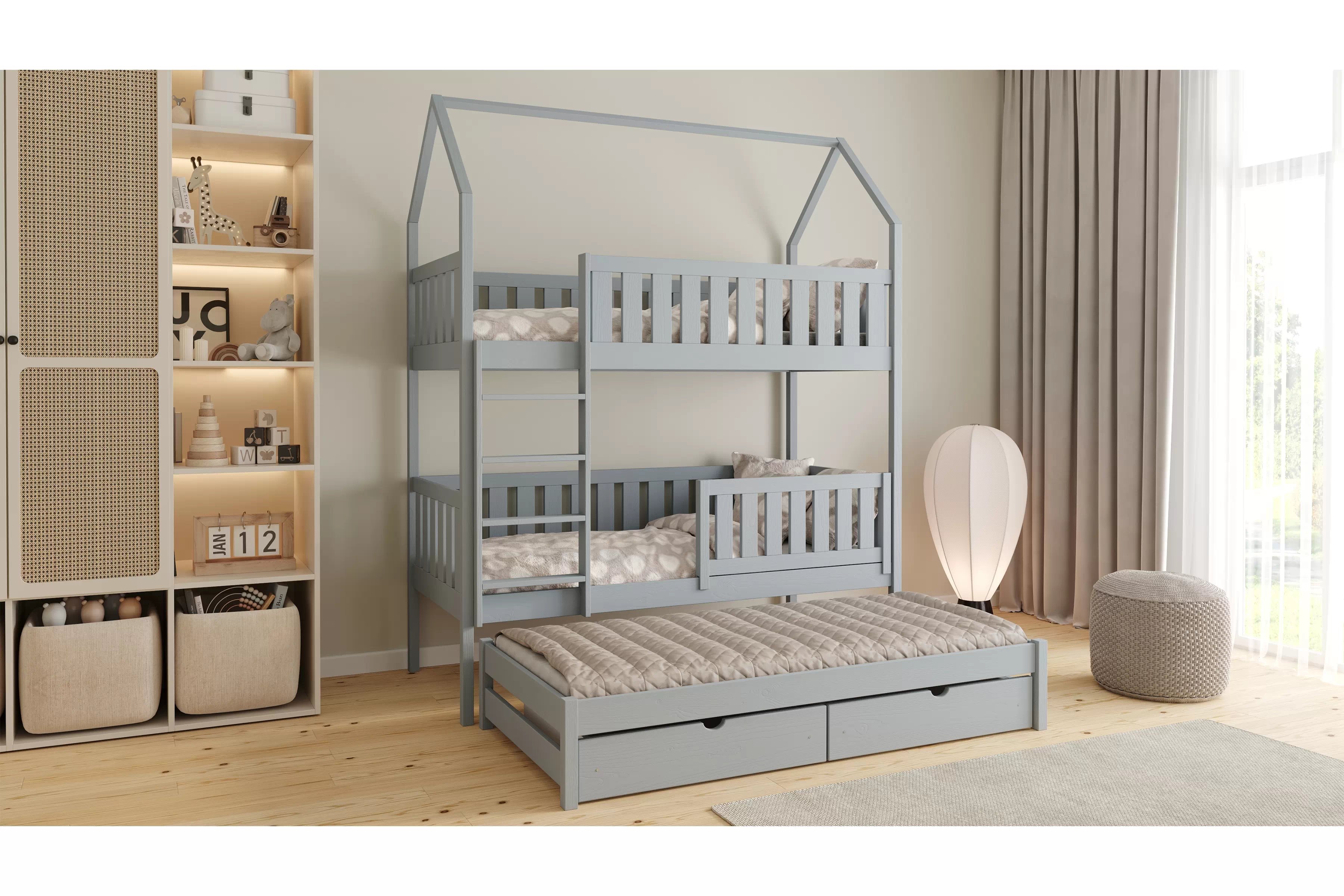 Patrová výsuvná postel domeček Nemos 80x200 cm - šedá Postel domeček Nemos 80x200 patrová  výsuvná - šedá