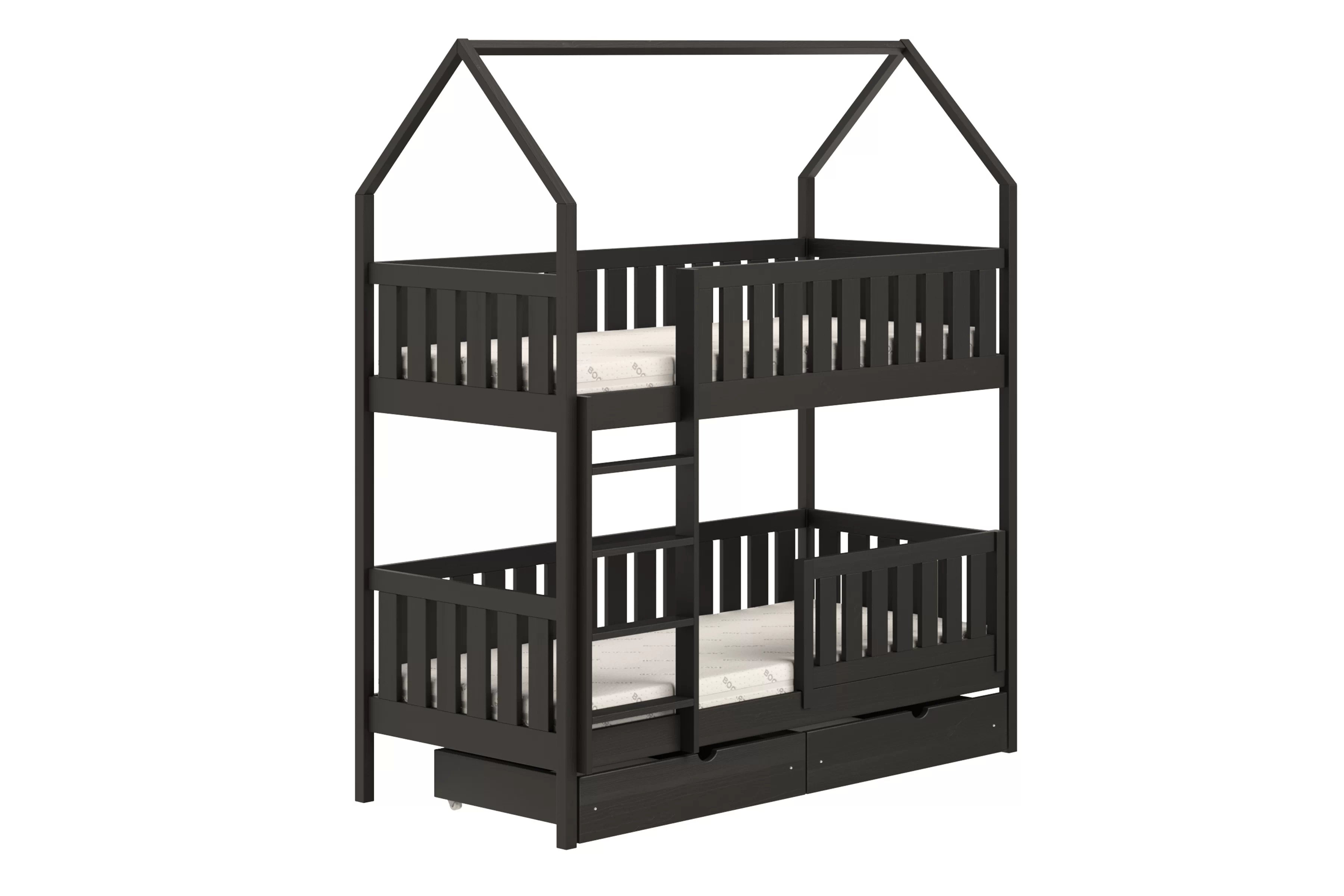 Patrová postel domeček Nemos 90x180 cm - černá Postel domeček Nemos 90x180 patrová  - černá