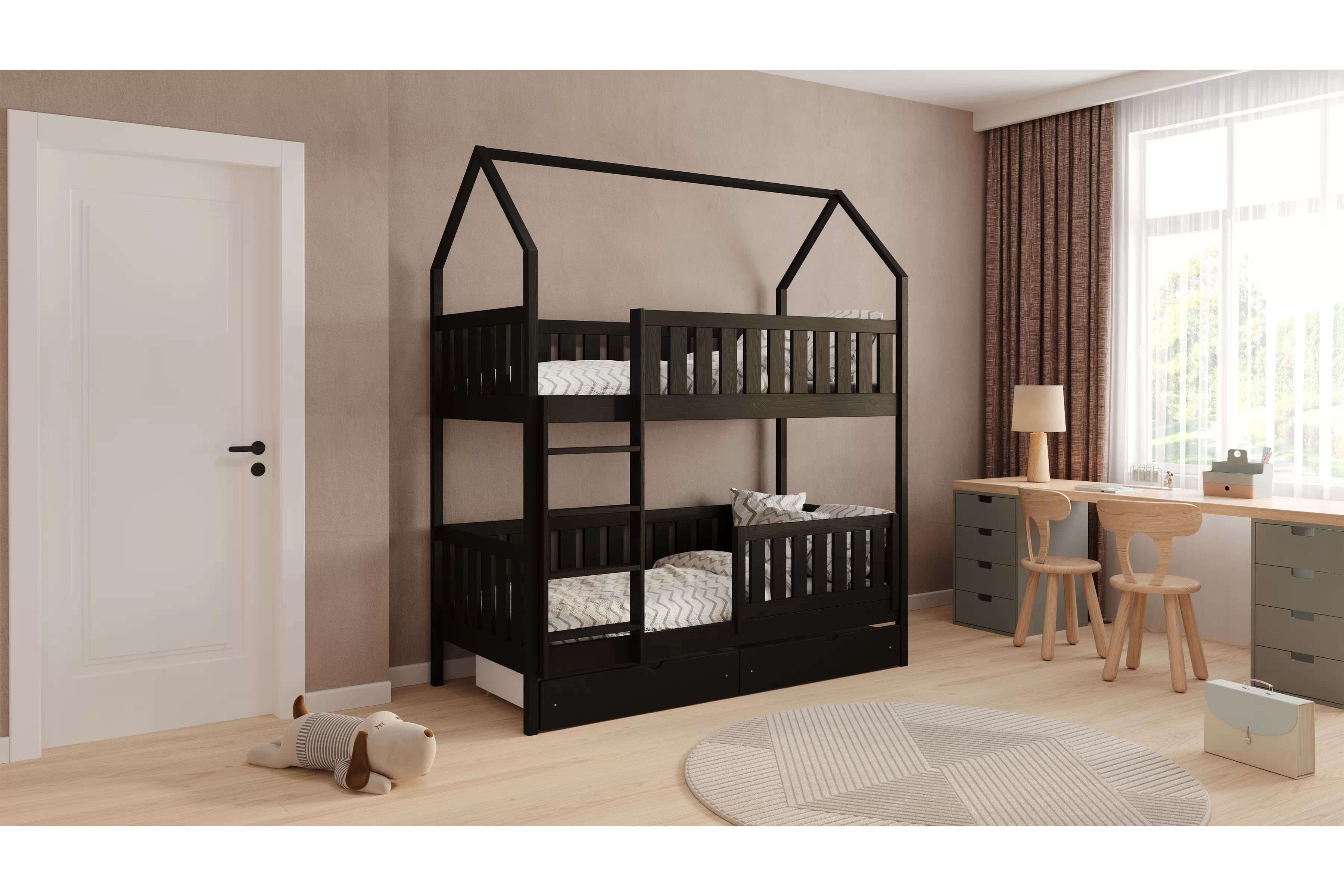 Patrová postel domeček Nemos 90x180 cm - černá Postel domeček Nemos 90x180 patrová  - černá