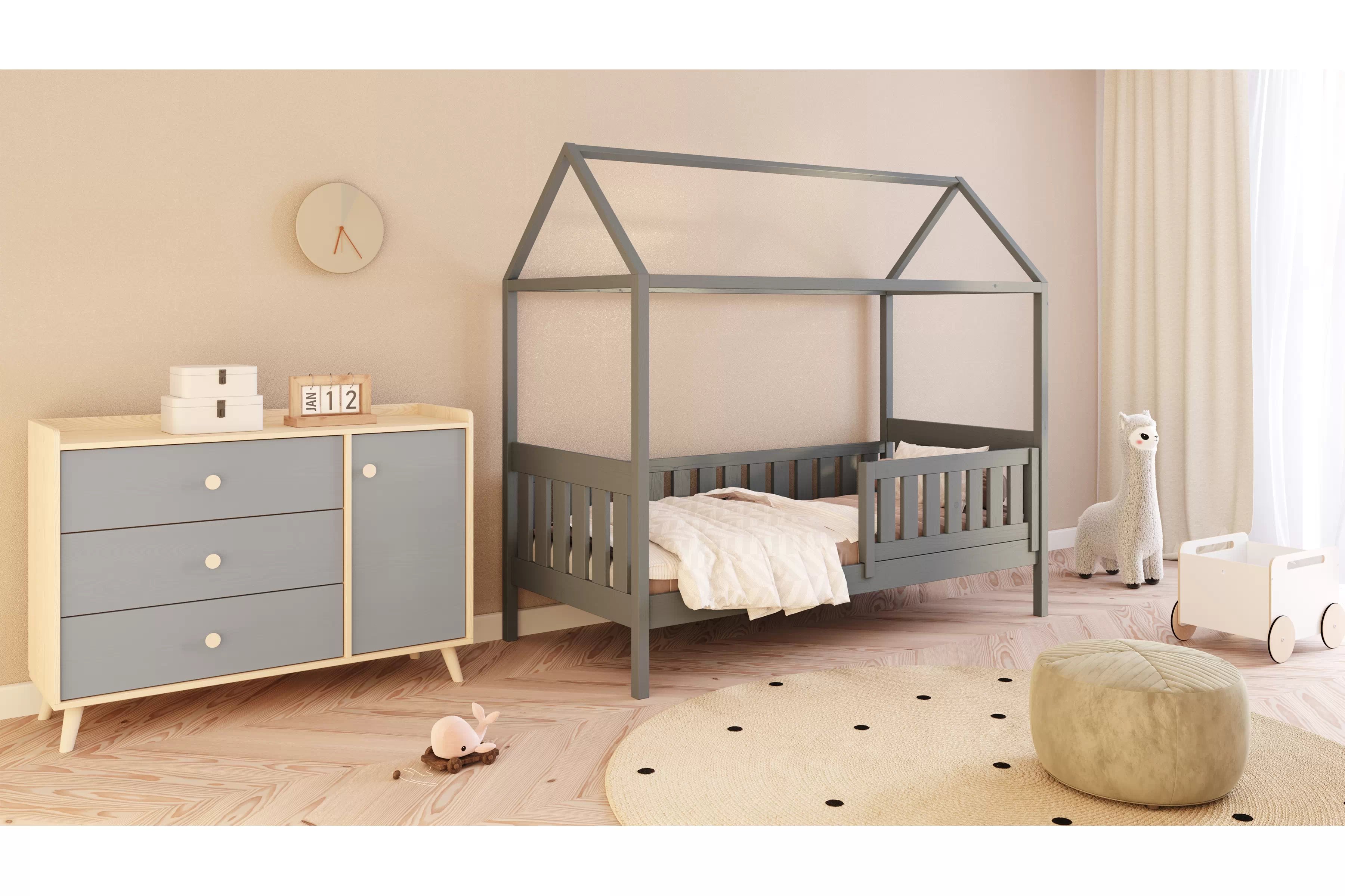 Domčeková posteľ Nemos - 90x190 cm - grafitová Posteľ domek Nemos 90x190 prízemná - grafit