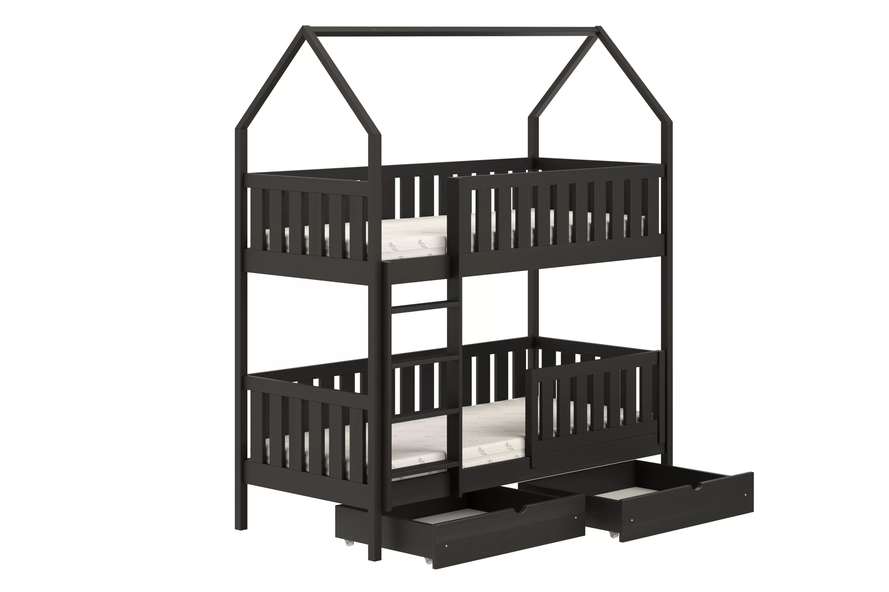 Poschodová domčeková posteľ Nemos - 90x190 cm - čierna Posteľ domek Nemos 90x190 poschodová - Čierny