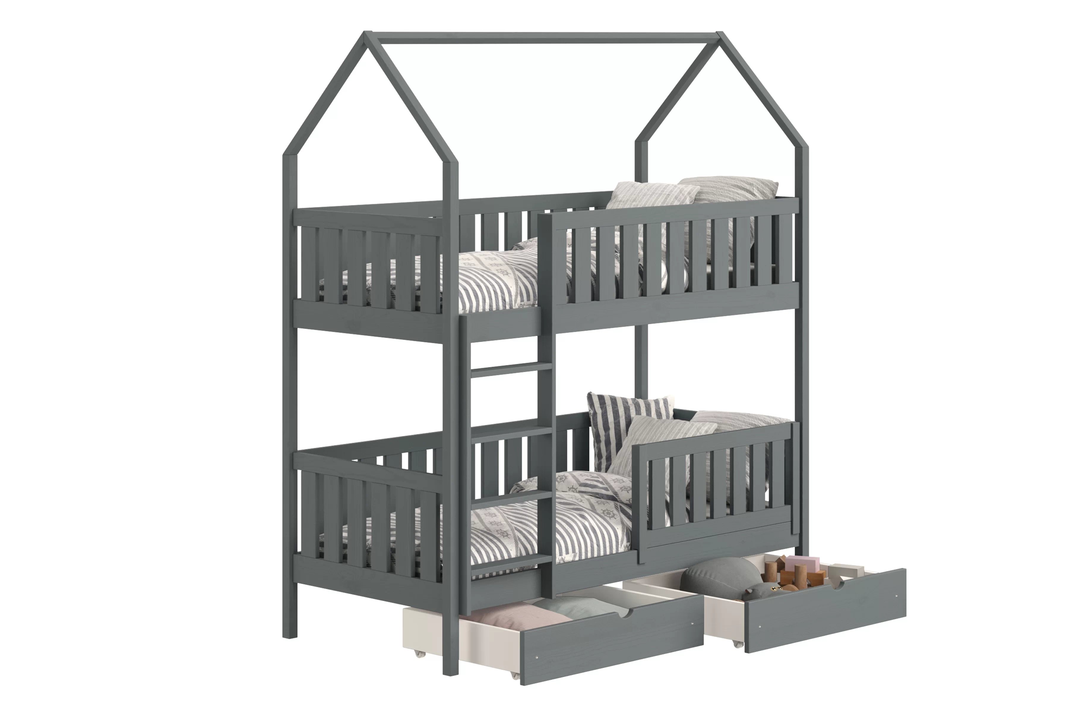 Poschodová domčeková posteľ Nemos - 90x190 cm - grafitová Posteľ domek Nemos 90x190 poschodová - grafit