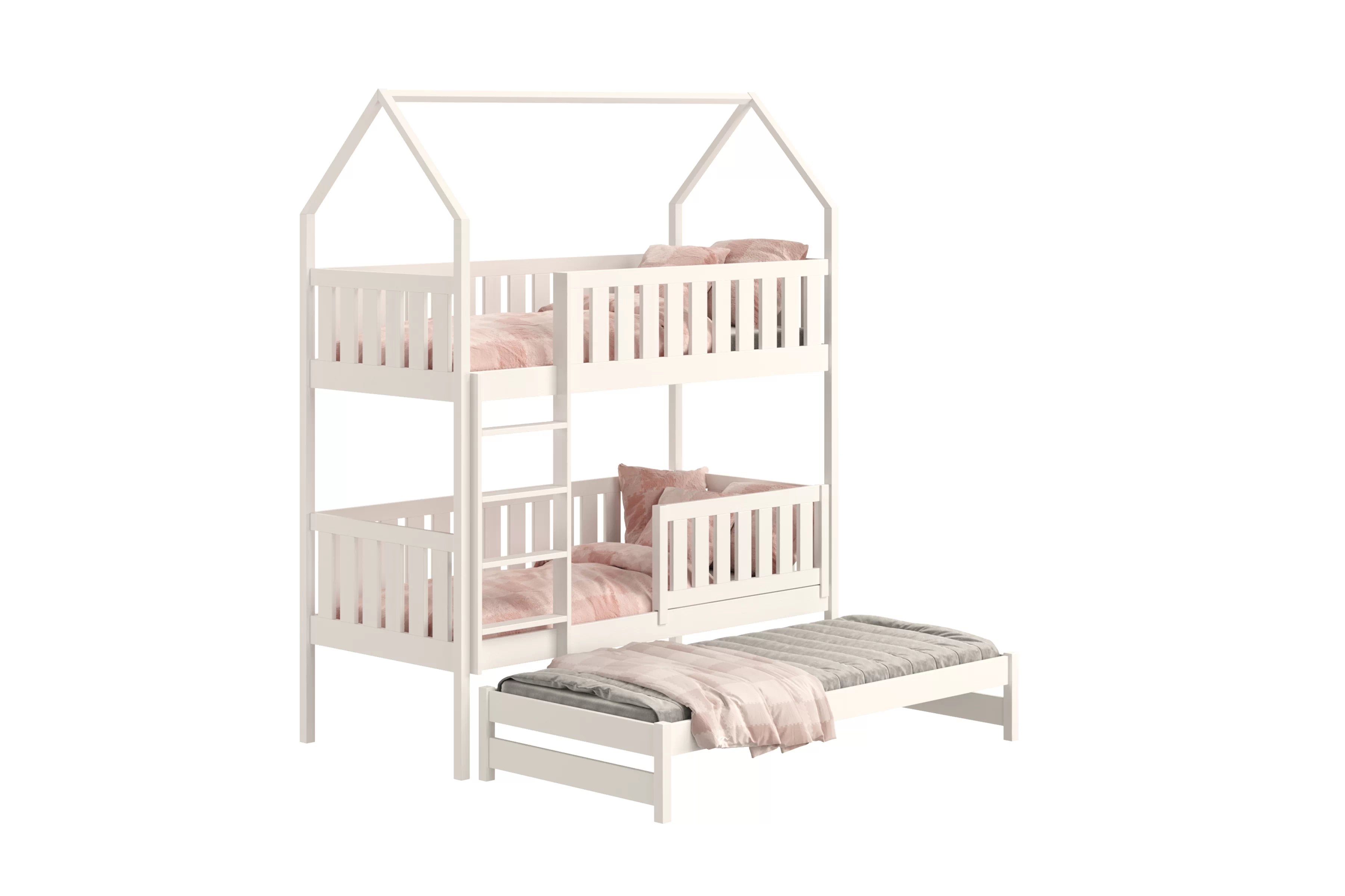 Patrová výsuvná domečková postel Nemos 90x190 pro 3 osoby - bílá Postel domeček Nemos 90x190 patrová  výsuvná - bílá