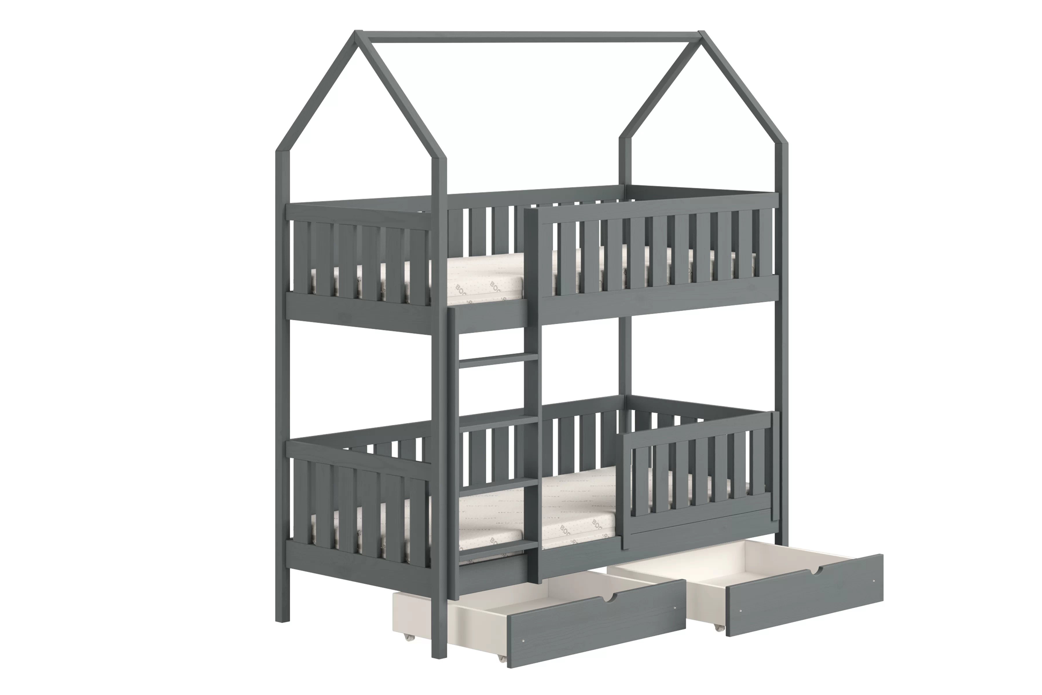 Poschodová domčeková posteľ Nemos - 90x200 cm - grafitová Posteľ domek Nemos 90x200 poschodová - grafit