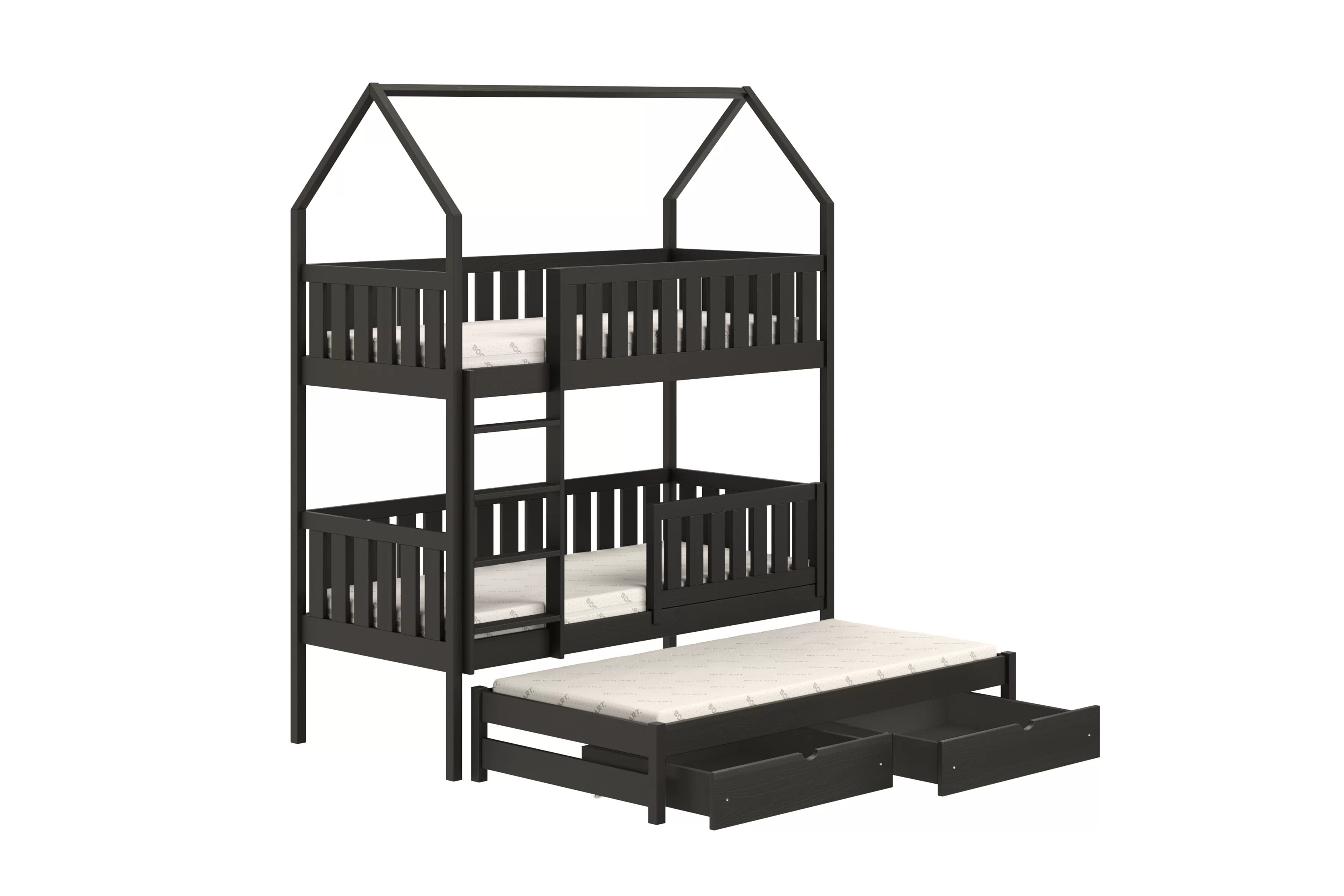 Patrová výsuvná postel domeček Nemos 90x200 cm - černá Postel domeček Nemos 90x200 patrová  výsuvná - černá
