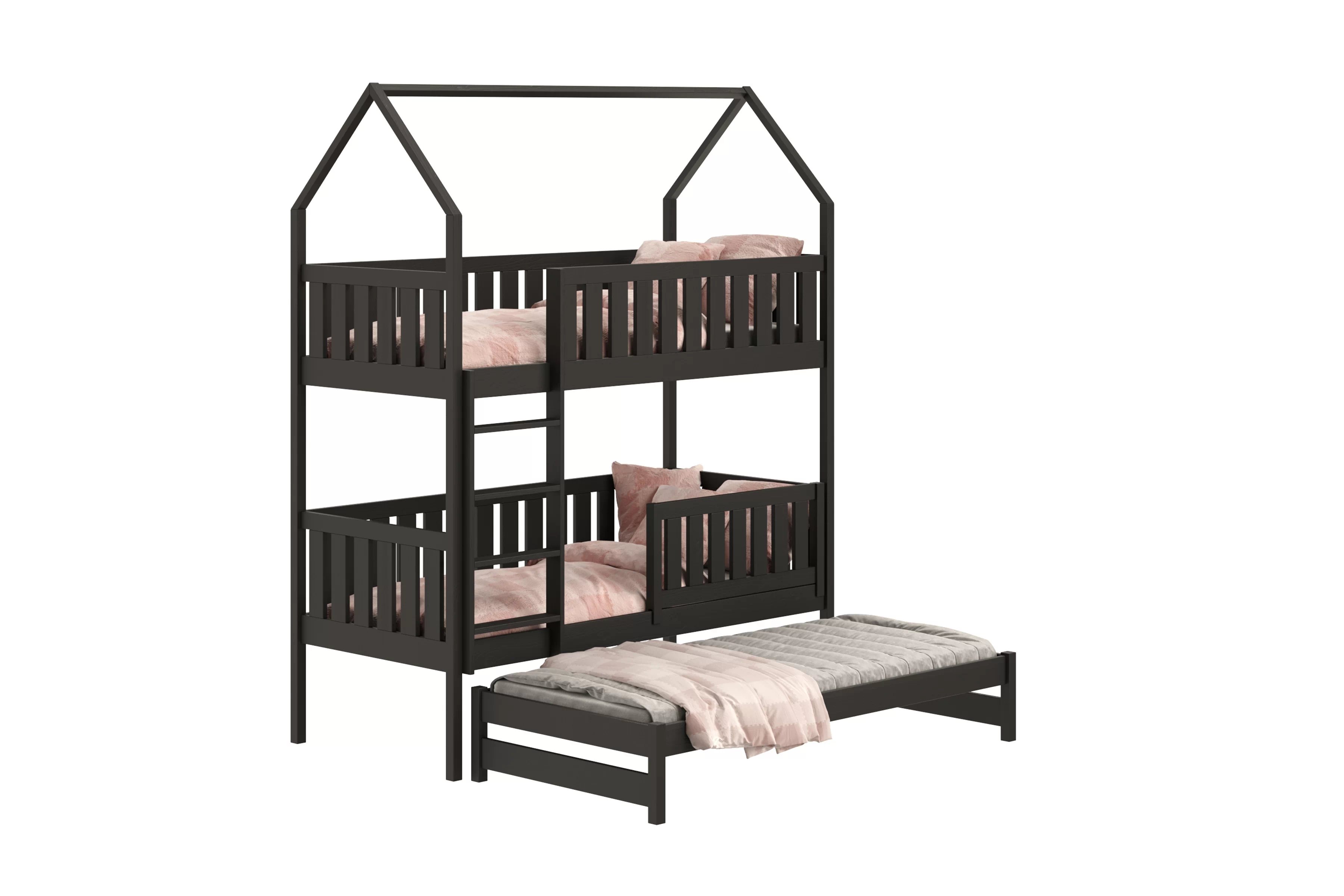 Patrová výsuvná postel domeček Nemos 90x200 cm - černá Postel domeček Nemos 90x200 patrová  výsuvná - černá
