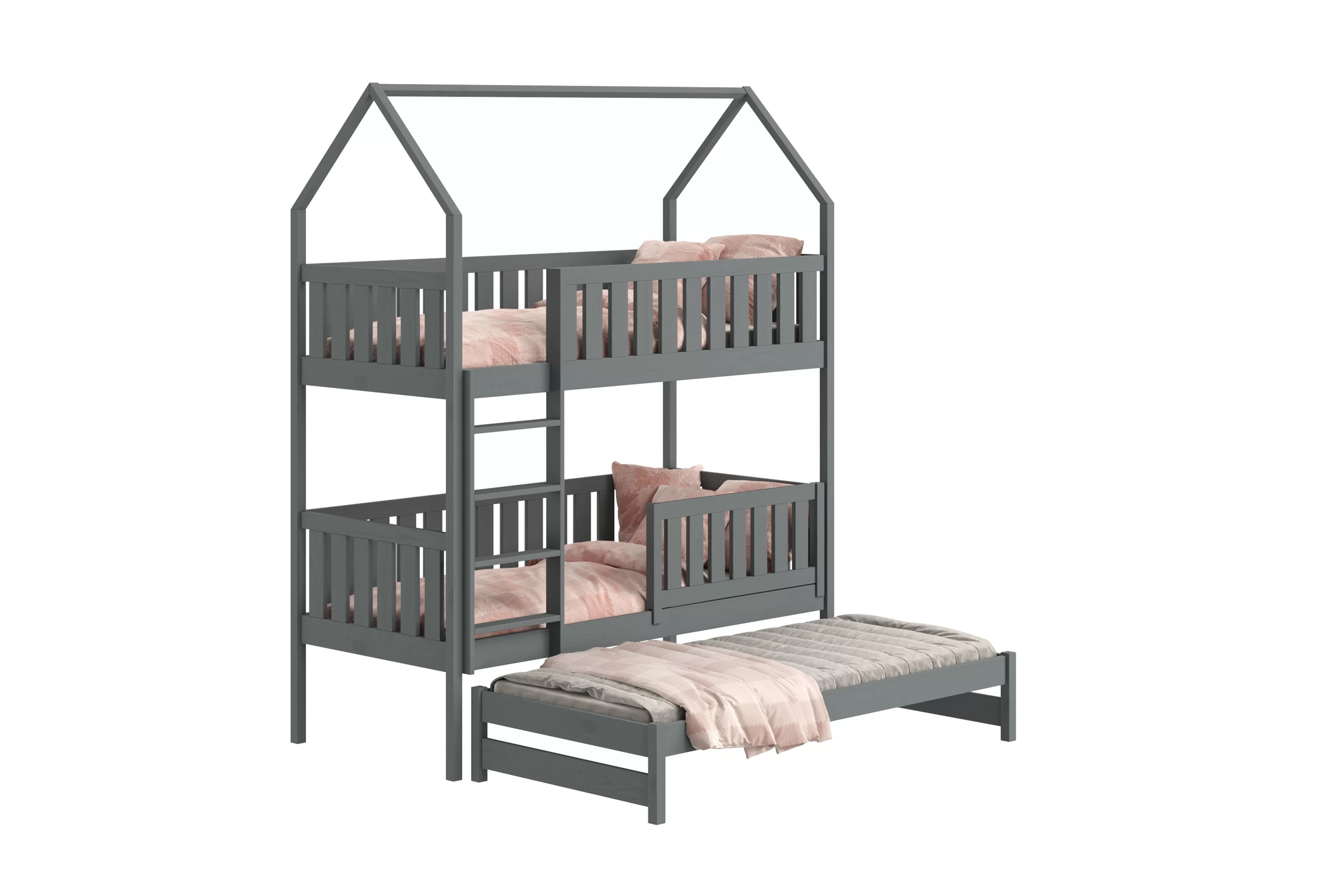 Poschodová domčeková posteľ Nemos s prístelkou - 90x200 cm - grafitová Posteľ domek Nemos 90x200 poschodová výsuvna - grafit