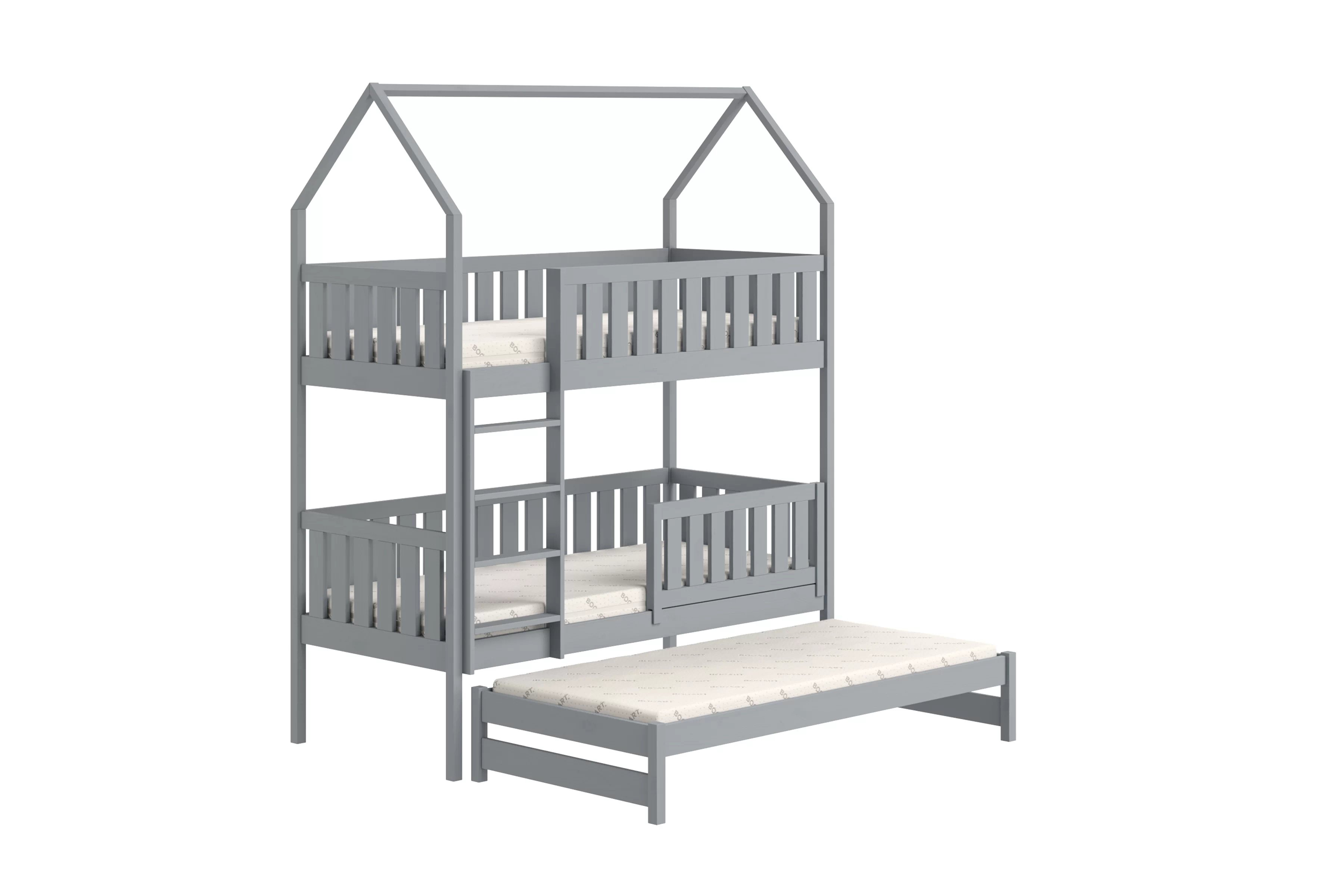 Patrová výsuvná postel domeček Nemos 90x200 cm - šedá Postel domeček Nemos 90x200 patrová  výsuvná - šedá