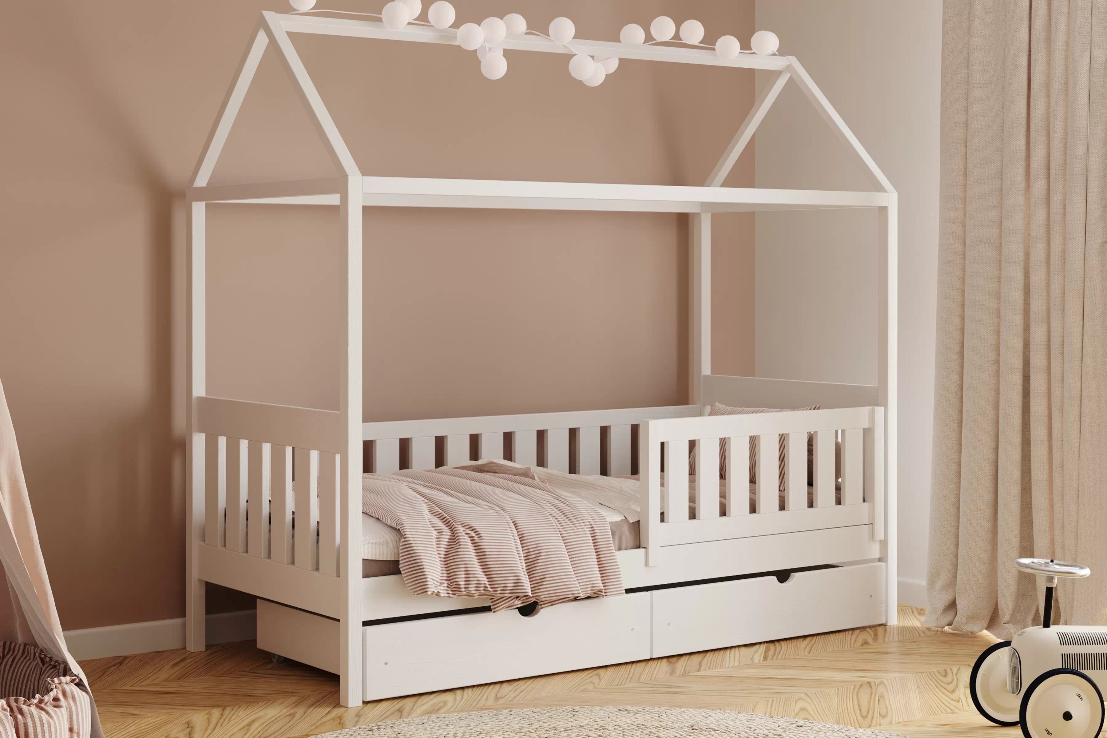 Detská domčeková posteľ Nemos II 70x140 so zásuvkami - biela Posteľ domek Nemos II 70x140 prízemná so zásuvkami - Biely