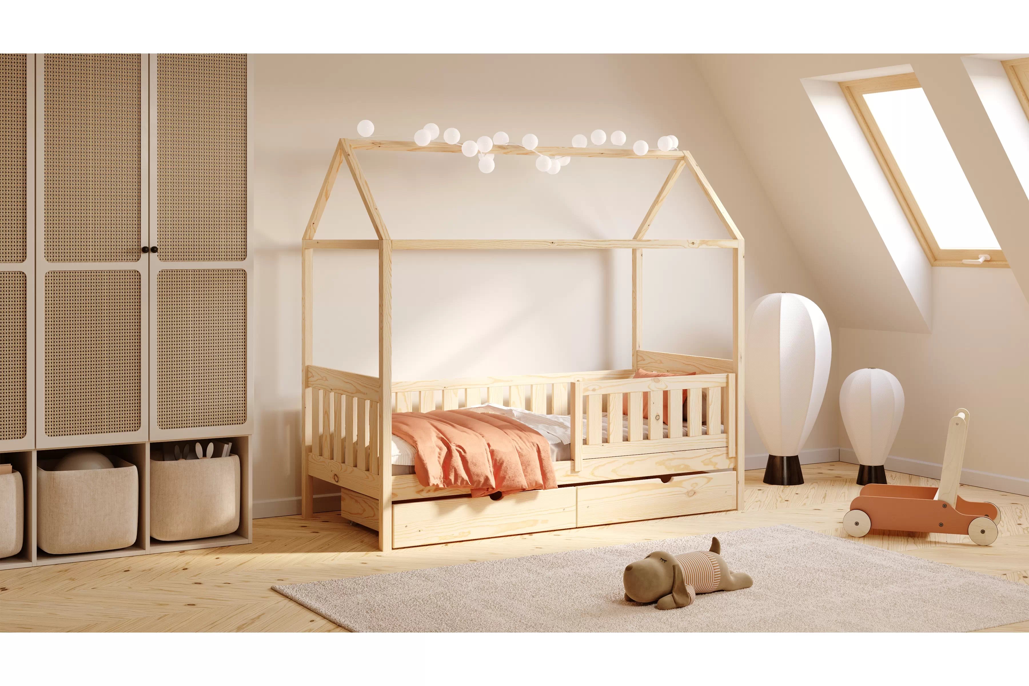 Detská domčeková posteľ Nemos II 70x140 so zásuvkami - borovica Posteľ domek Nemos II 70x140 prízemná so zásuvkami - Borovica