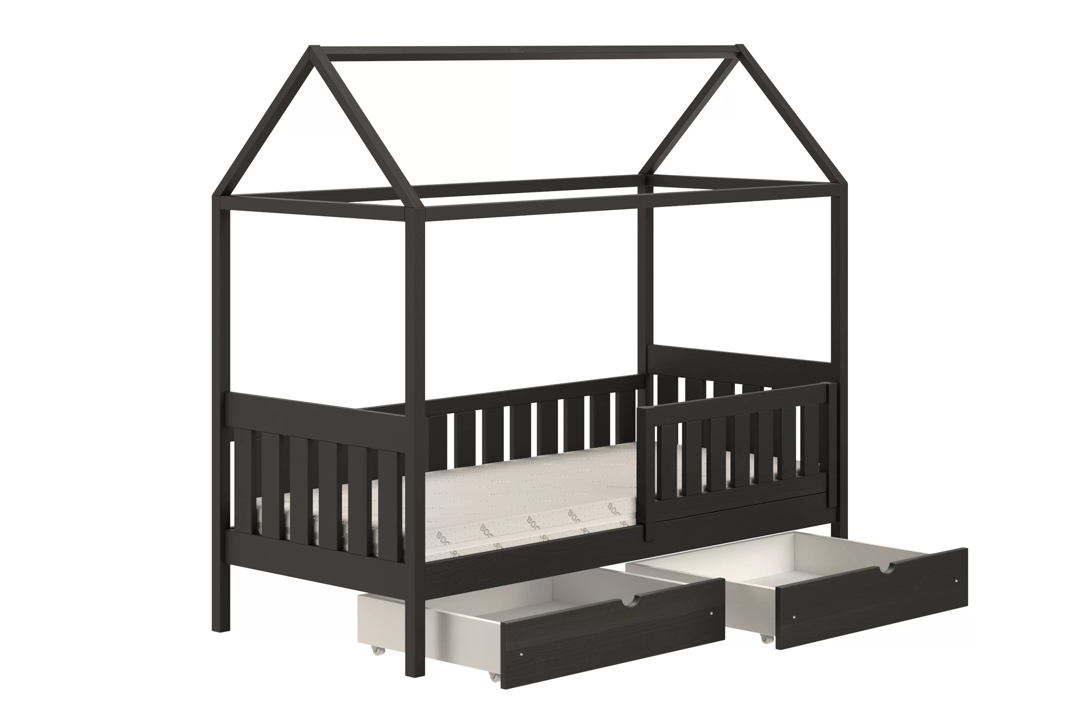 Detská domčeková posteľ Nemos II 80x160 so zásuvkami - čierna Posteľ domek Nemos II 80x160 prízemná so zásuvkami - Čierny