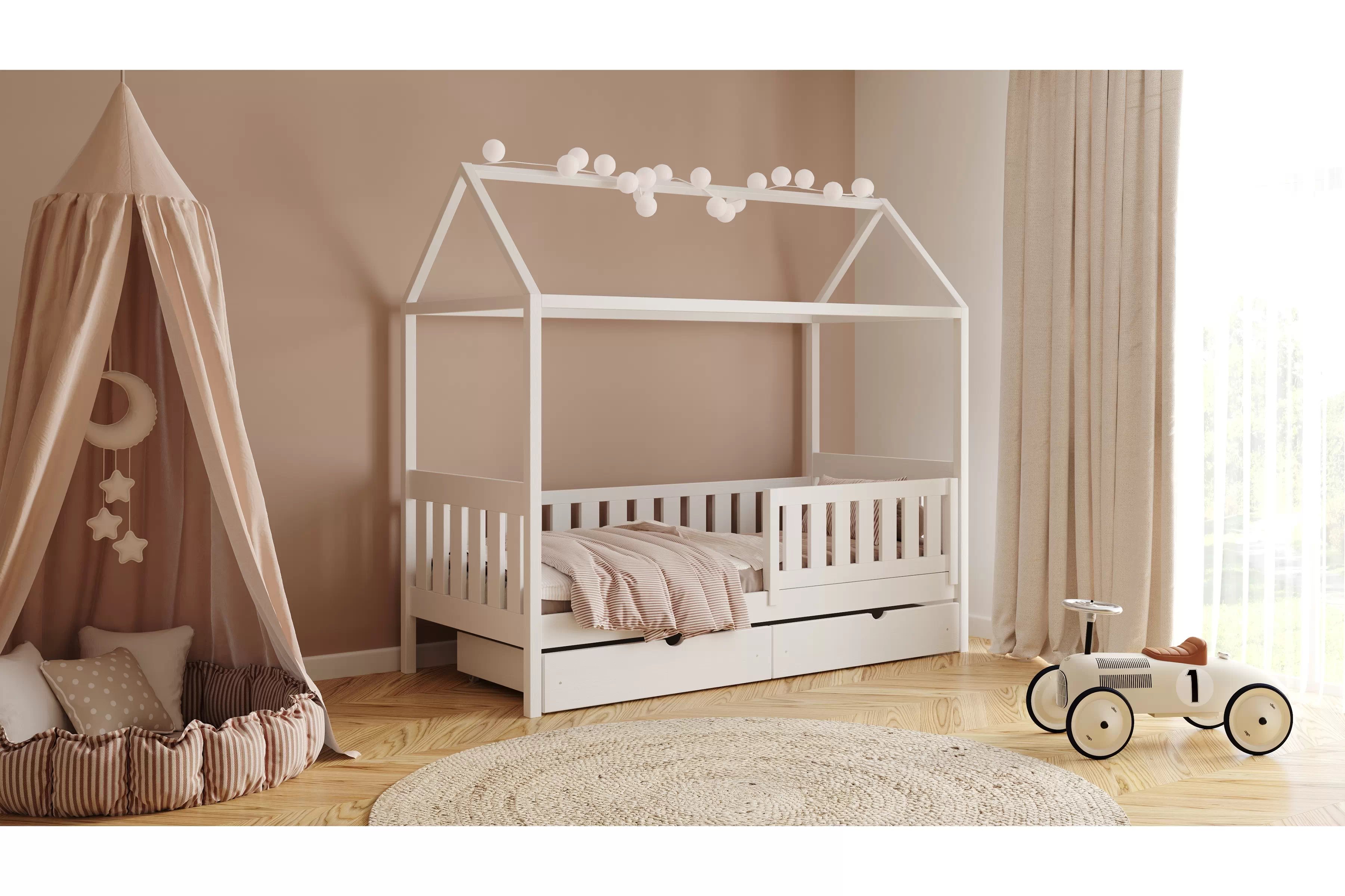 Detská domčeková posteľ Nemos II 80x190 so zásuvkami - biela Posteľ domek Nemos II 80x190 prízemná so zásuvkami - Biely