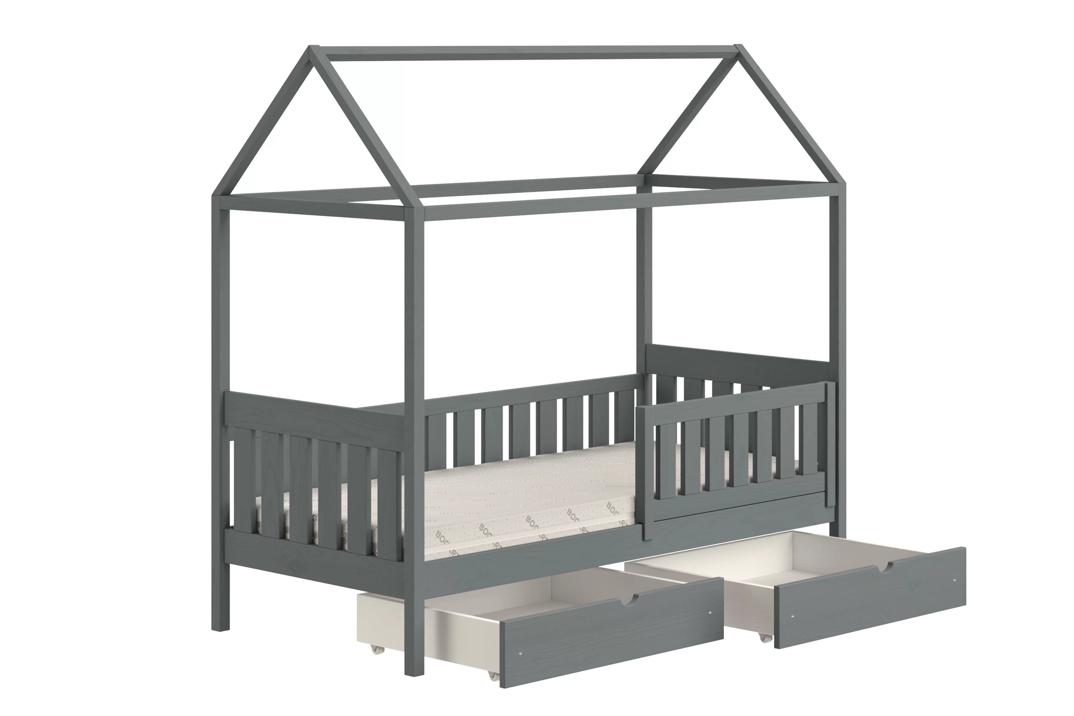 Detská domčeková posteľ Nemos II 80x200 so zásuvkami - grafitová Posteľ domek Nemos II 80x200 prízemná so zásuvkami - grafit