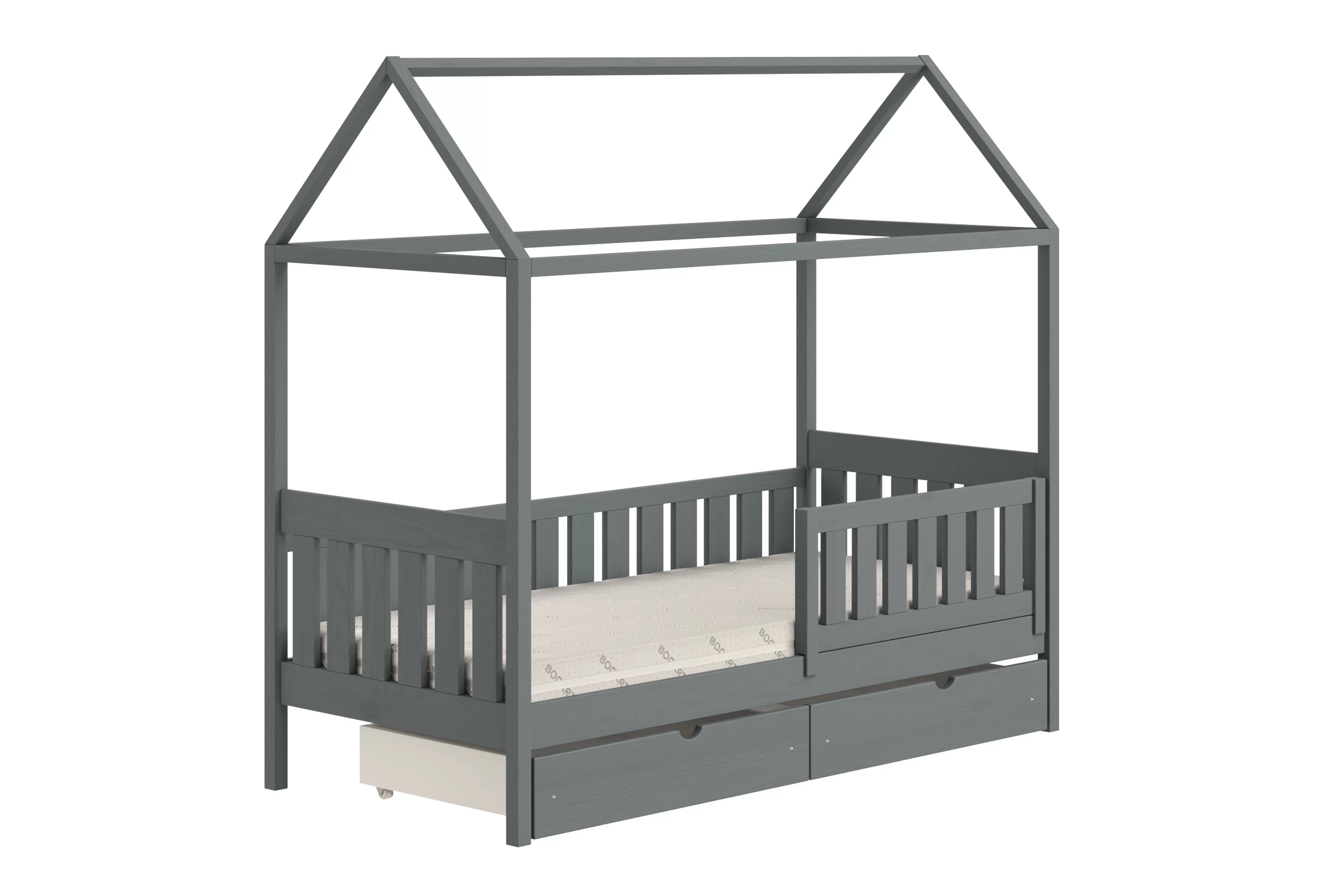 Detská domčeková posteľ Nemos II 80x200 so zásuvkami - grafitová Posteľ domek Nemos II 80x200 prízemná so zásuvkami - grafit