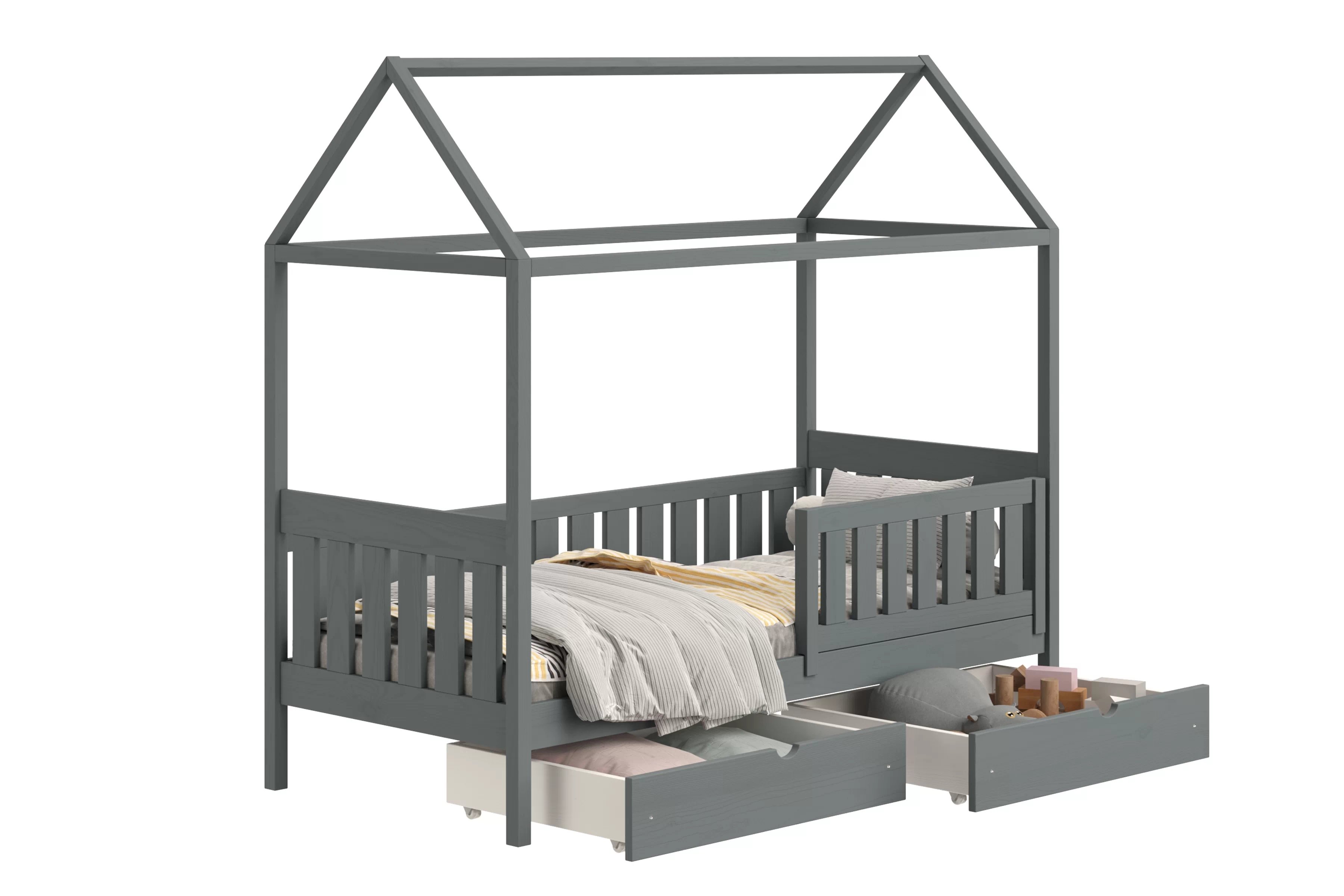 Detská domčeková posteľ Nemos II 80x200 so zásuvkami - grafitová Posteľ domek Nemos II 80x200 prízemná so zásuvkami - grafit