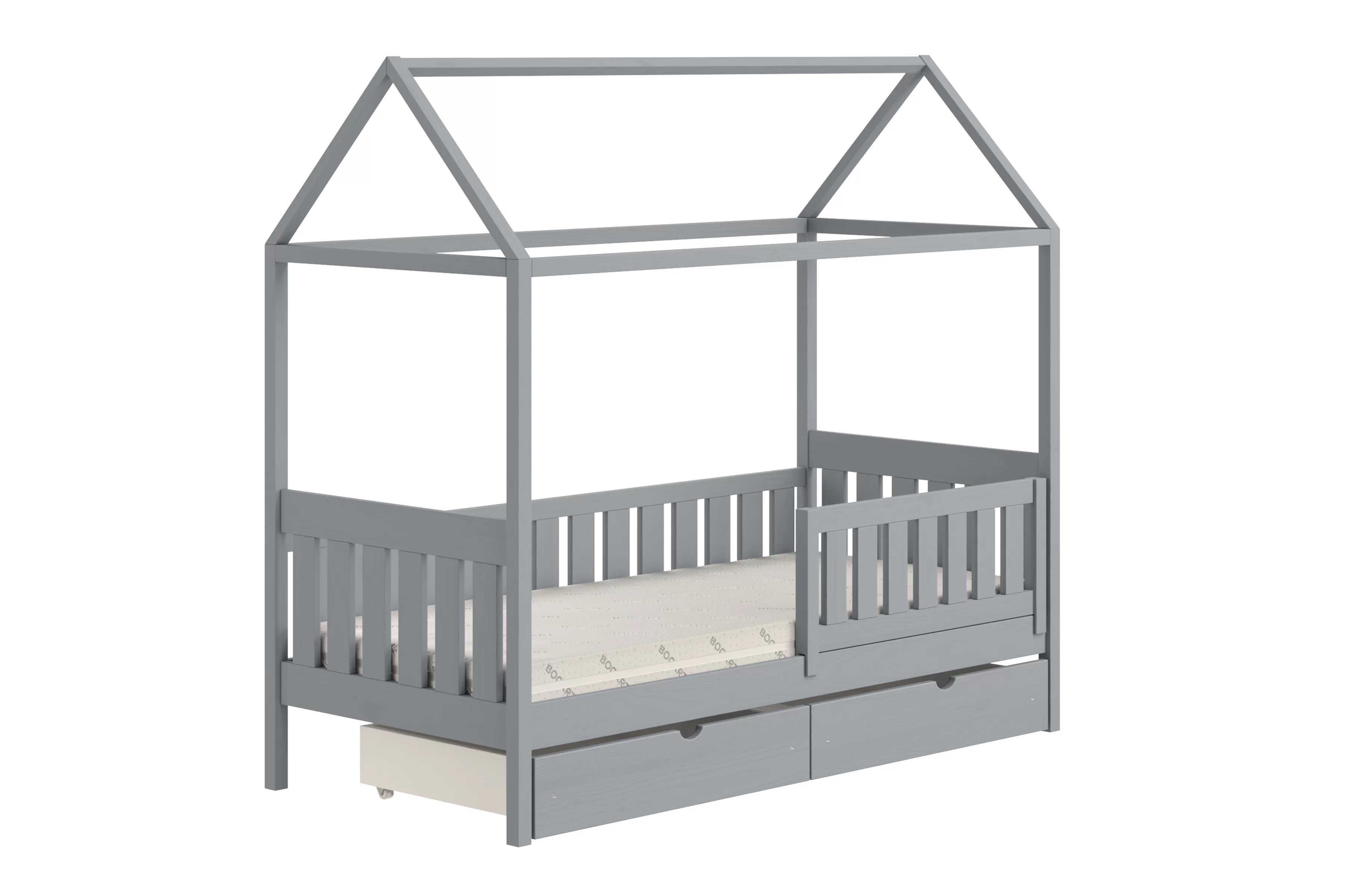 Detská domčeková posteľ Nemos II 80x200 so zásuvkami - sivá Posteľ domek Nemos II 80x200 prízemná so zásuvkami - šedý