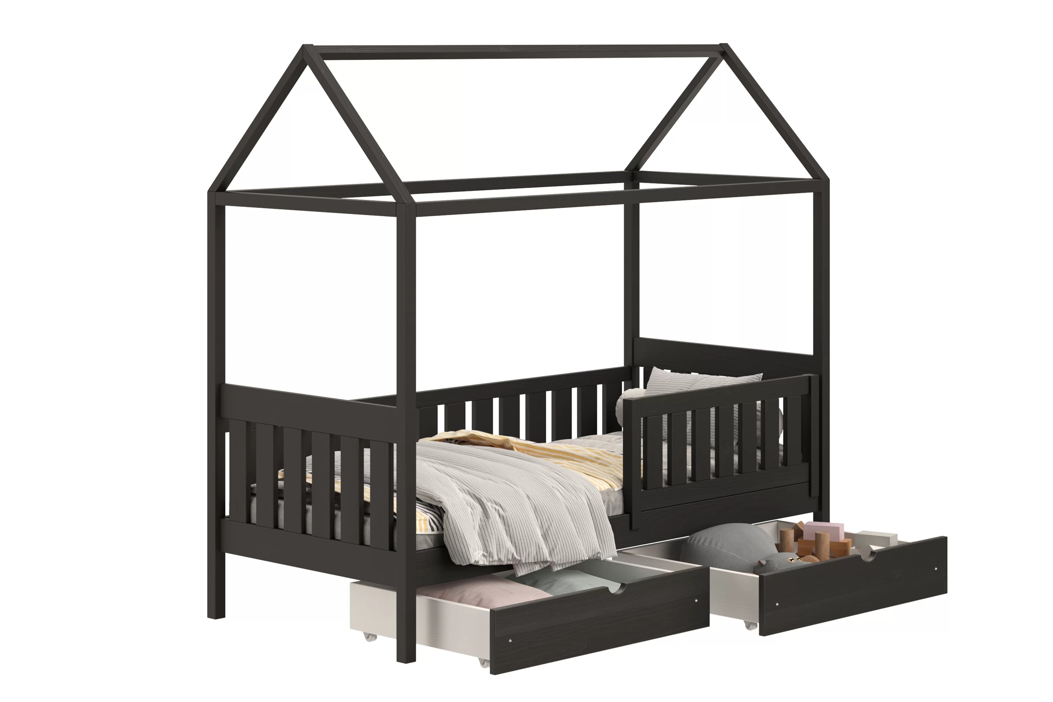 Detská domčeková posteľ Nemos II 90x180 so zásuvkami - čierna Posteľ domek Nemos II 90x180 prízemná so zásuvkami - Čierny