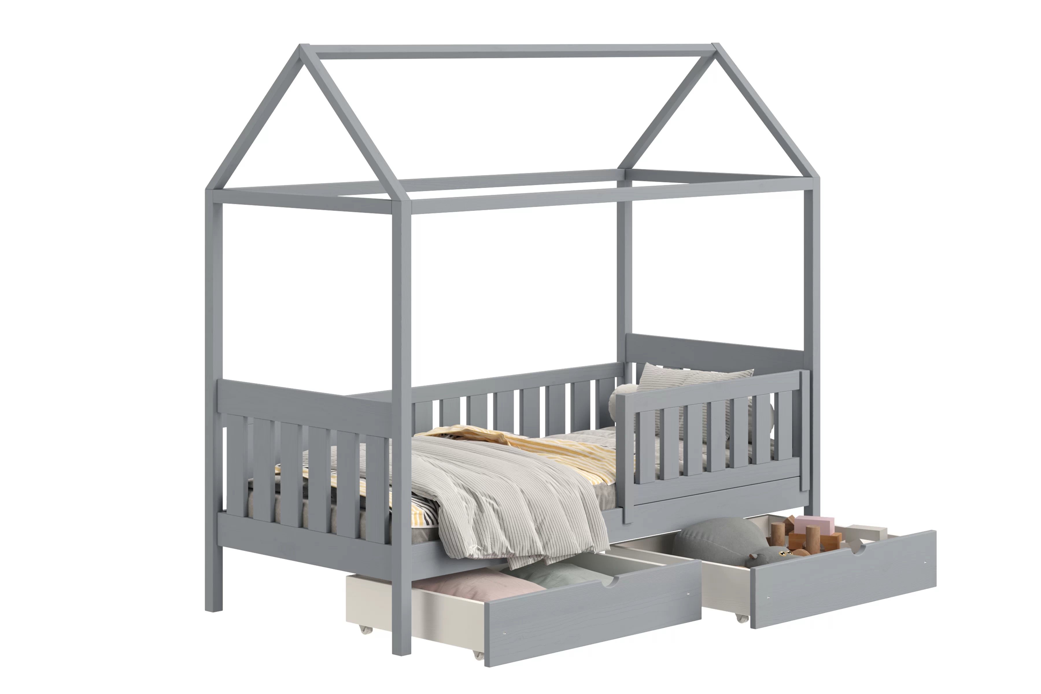 Detská domčeková posteľ Nemos II 90x190 so zásuvkami - sivá Posteľ domek Nemos II 90x190 prízemná so zásuvkami - šedý