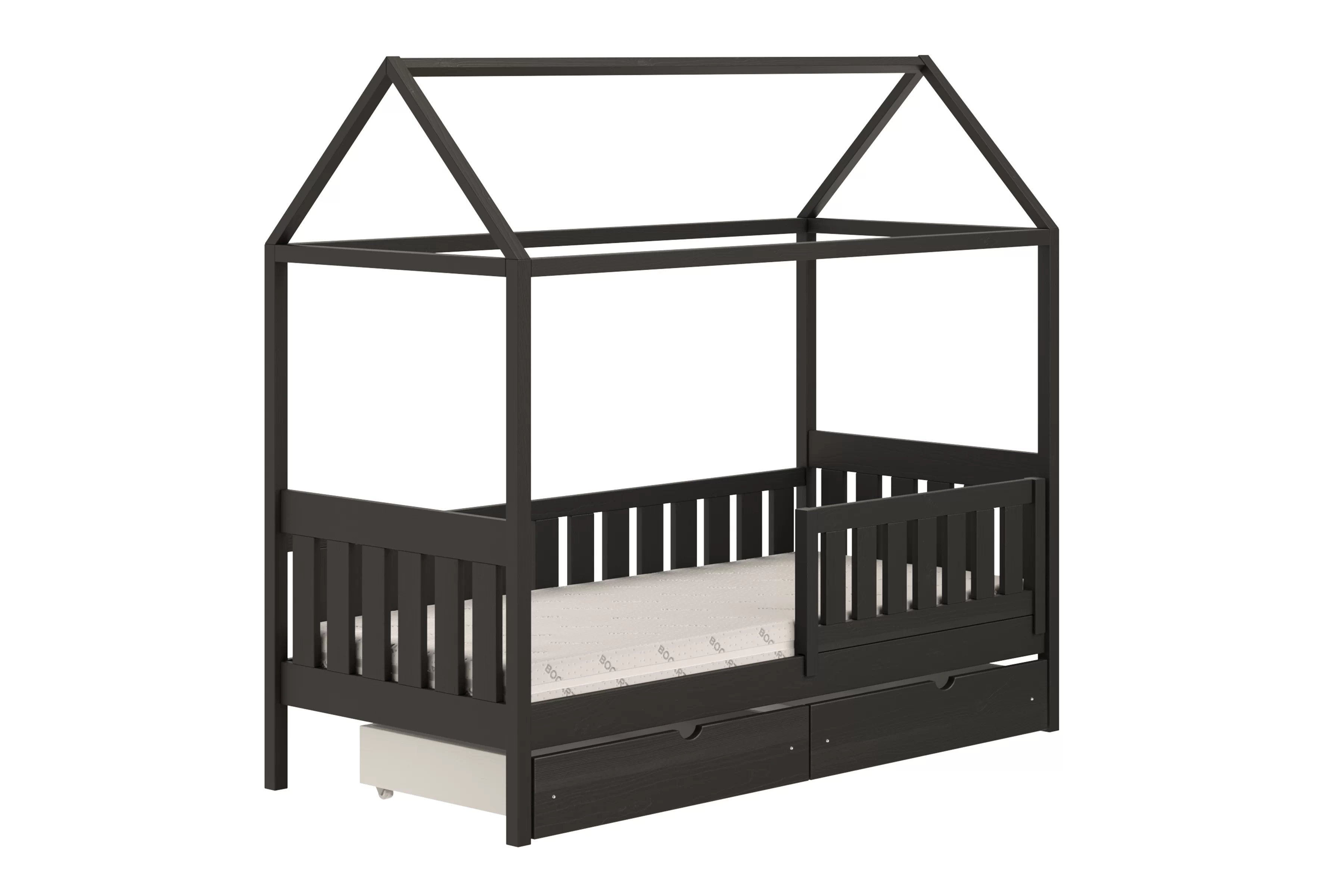 Detská domčeková posteľ Nemos II 90x200 so zásuvkami - čierna Posteľ domek Nemos II 90x200 prízemná so zásuvkami - Čierny