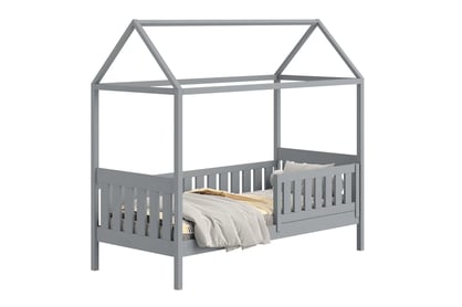 Pat supraetajat tip căsuță Nemos II pentru copii 90x200 cu sertare - culoare gri Lozko casă mică Nemos II 90x200 podea cu sertare - gri 