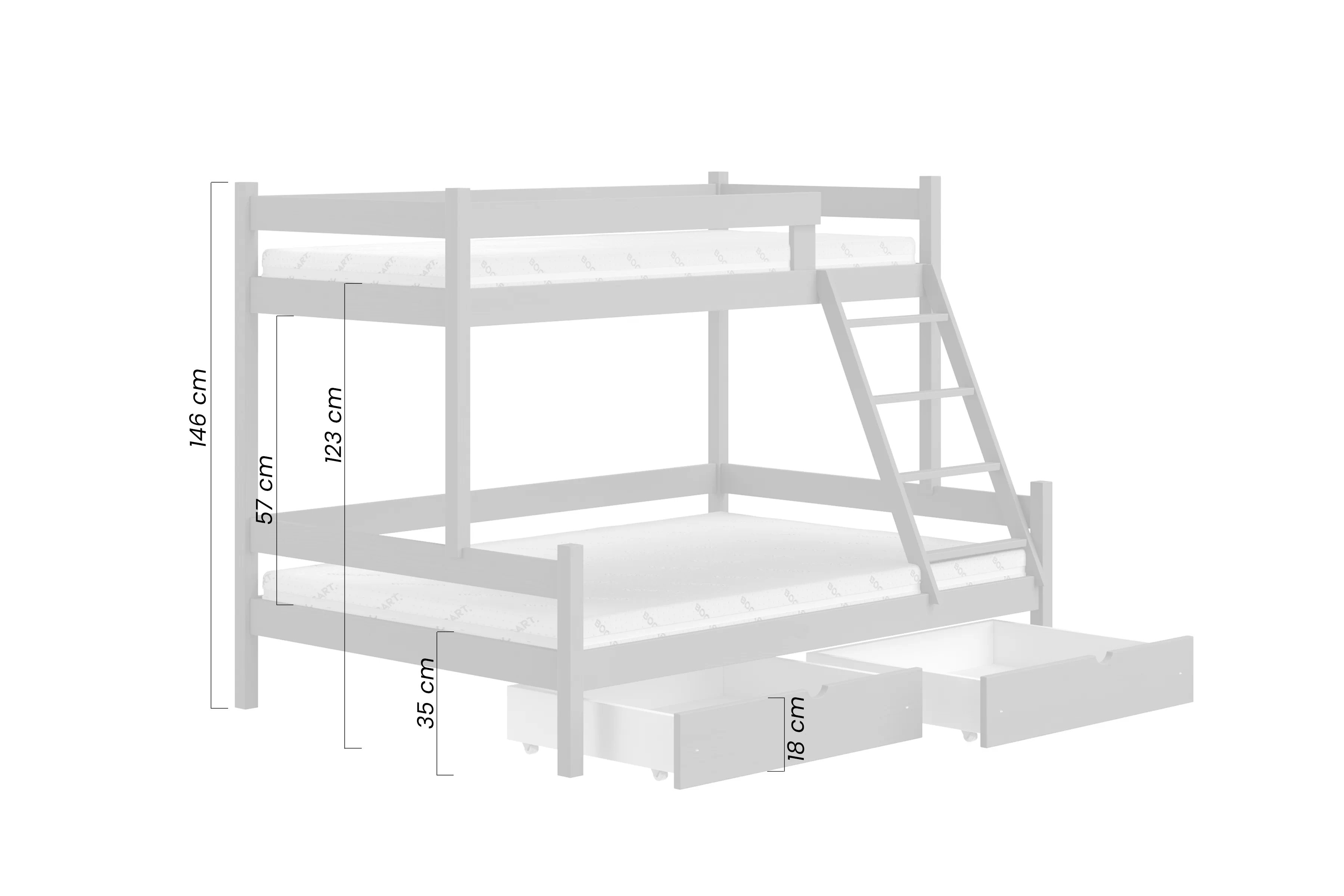Detská poschodová posteľ Poli so zásuvkami 80x180 cm - biela Posteľ drevená Poli 80x180/120x180 poschodová so zásuvkami - Biely