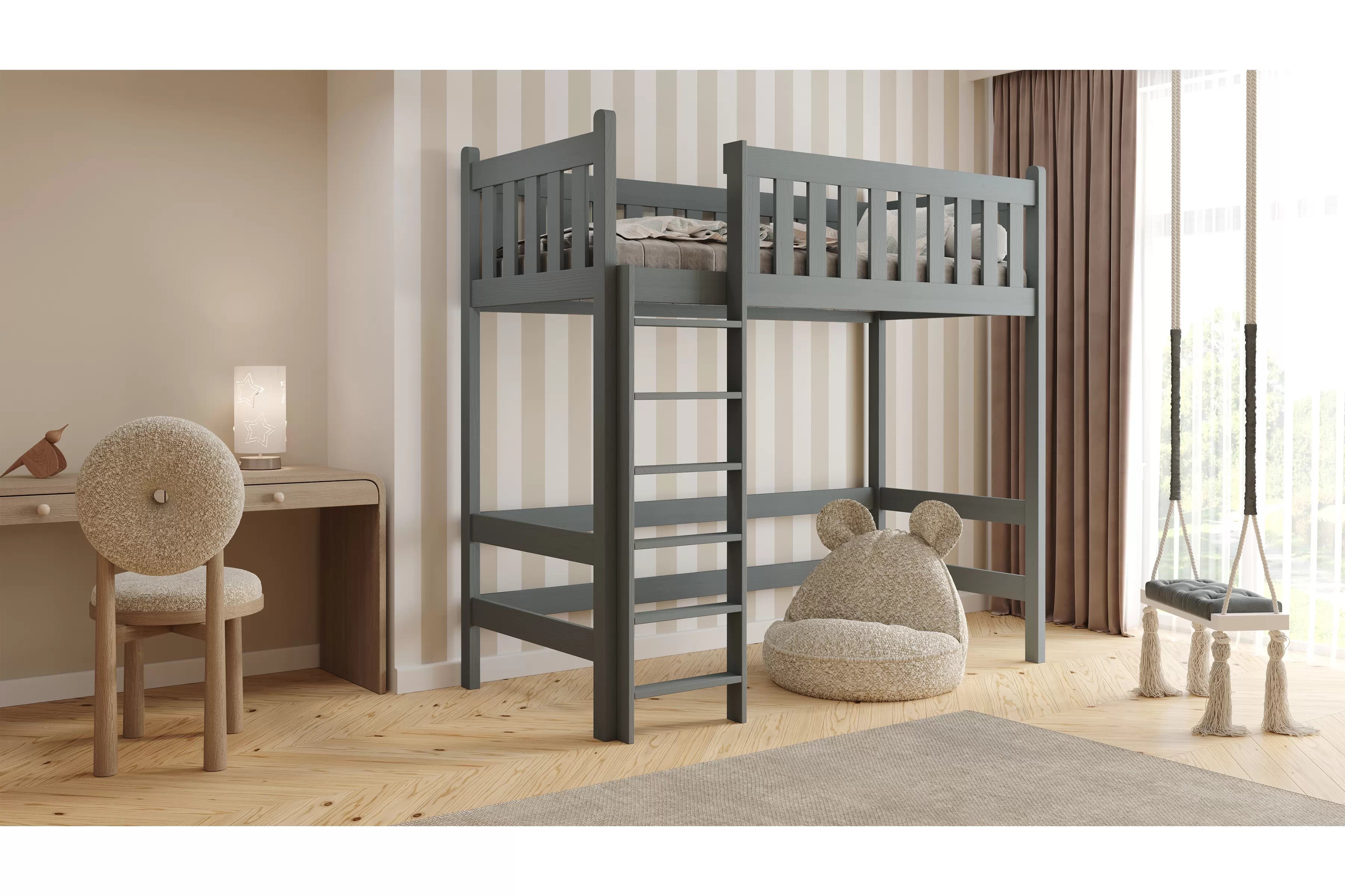 Vyvýšená dřevěná postel Swen 80x160 cm - grafitová Postel dřevěná Swen 80x160 vyvýšená postel - grafit