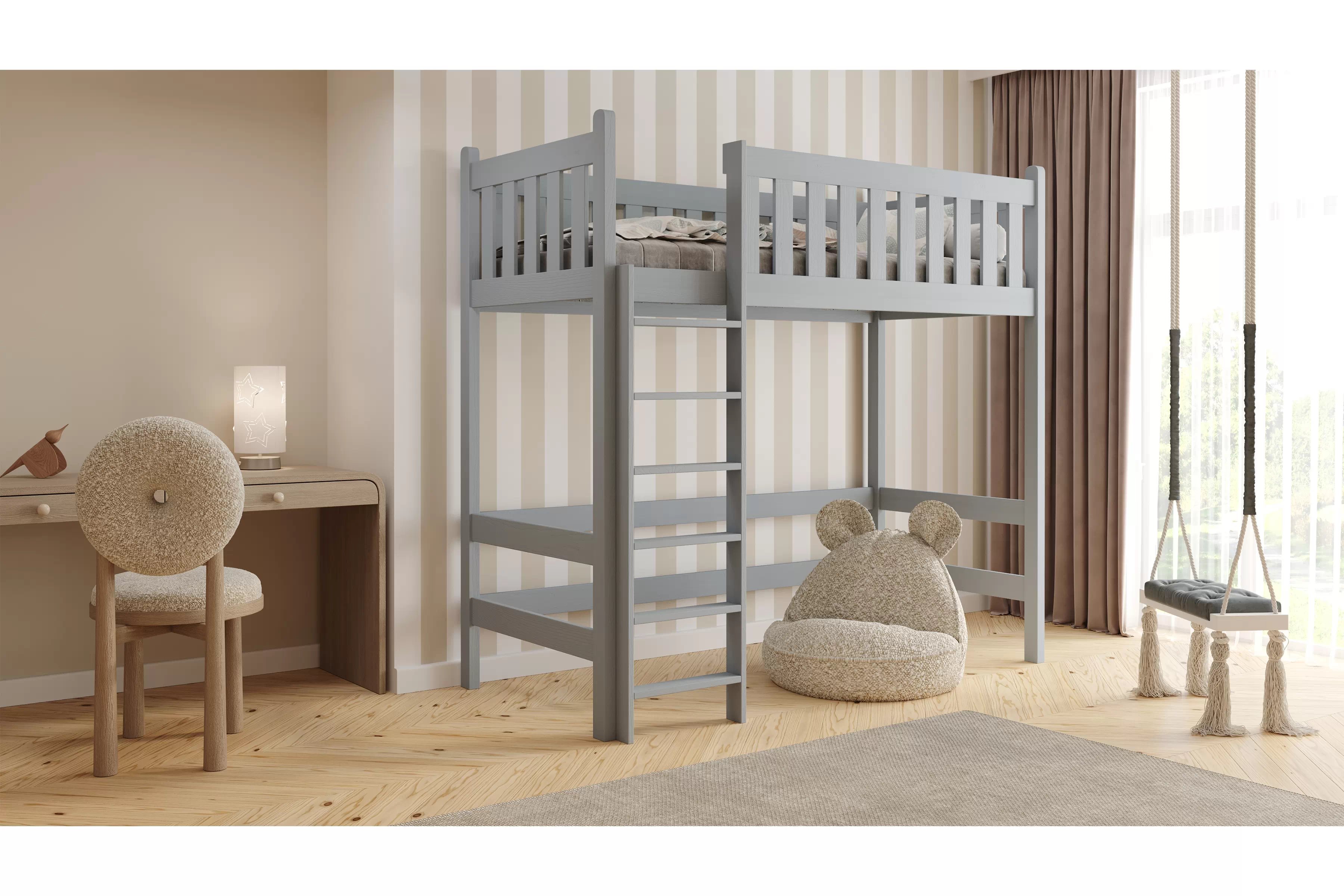Vyvýšená detská posteľ Swen - 80x160 cm - šedá Posteľ drevená Swen 80x160 vyvýšená - šedý