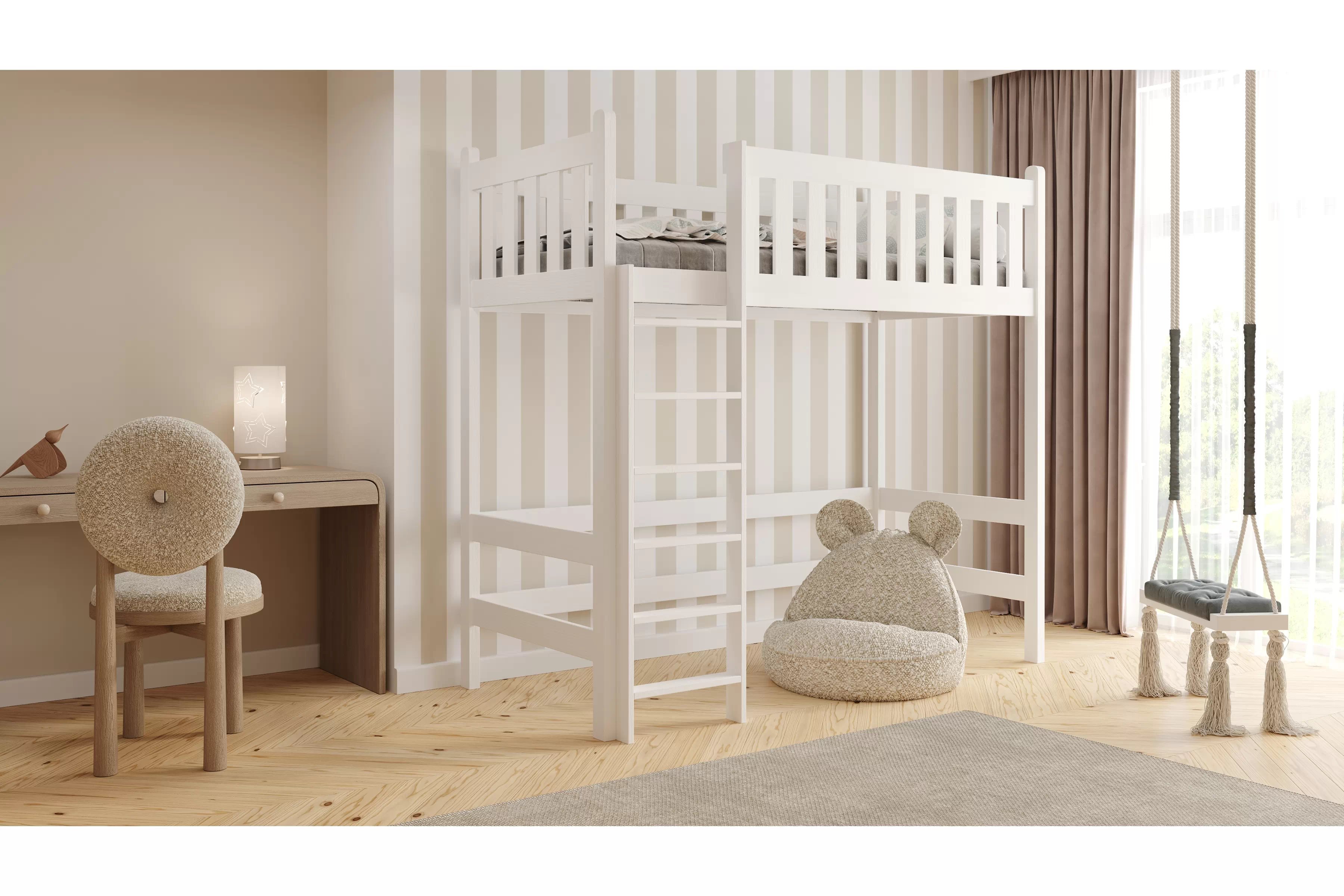 Vyvýšená detská posteľ Swen - 80x190 cm - biela Posteľ drevená Swen 80x190 vyvýšená - Biely